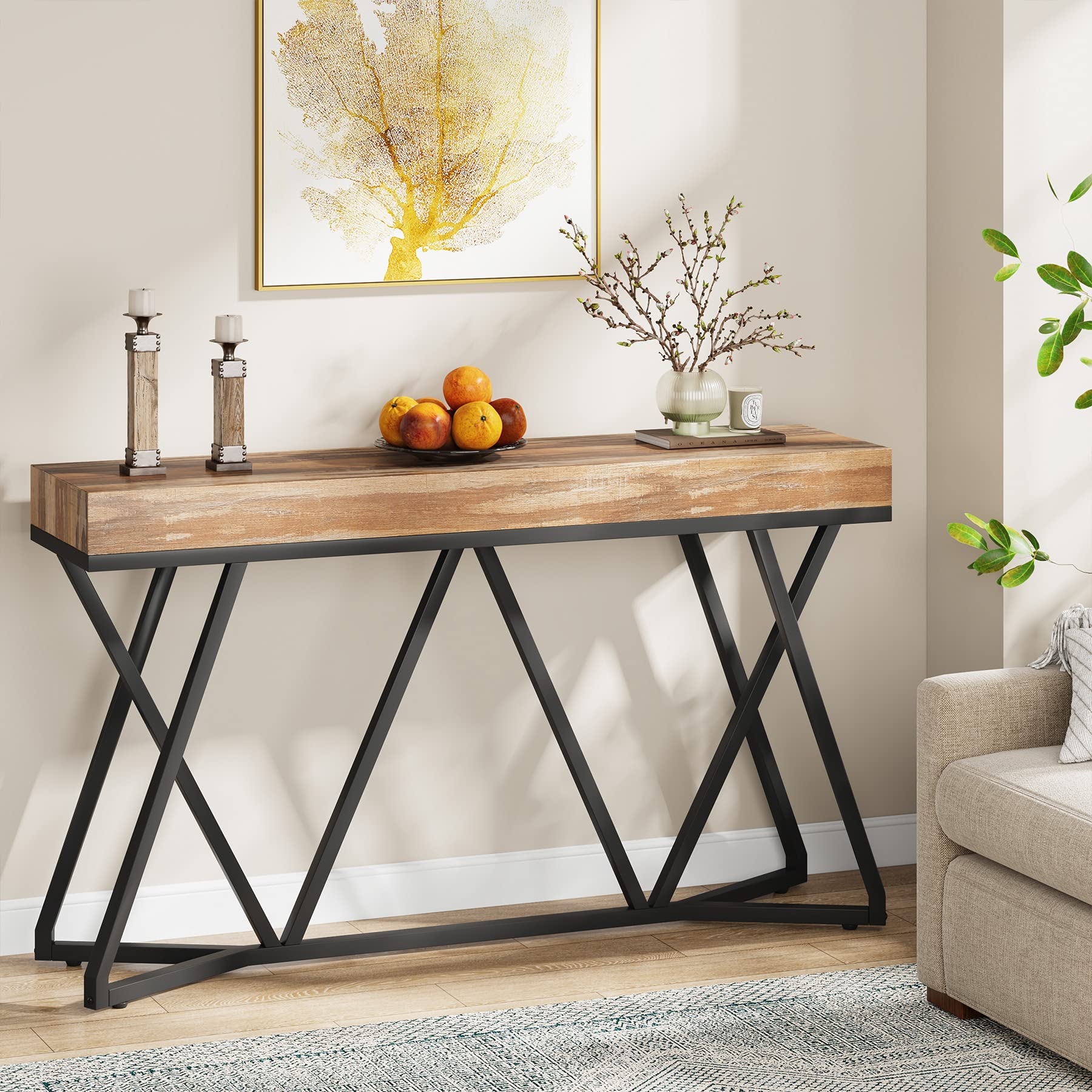 Tribesigns 55 Inches Console Table, Farmhouse Sofa Table Wood Entryway Table with Unique Metal Base, Behind The Couch Table Foyer Table, Industrial Accent Table for Hallway, Living Room, Entrance - Image 3