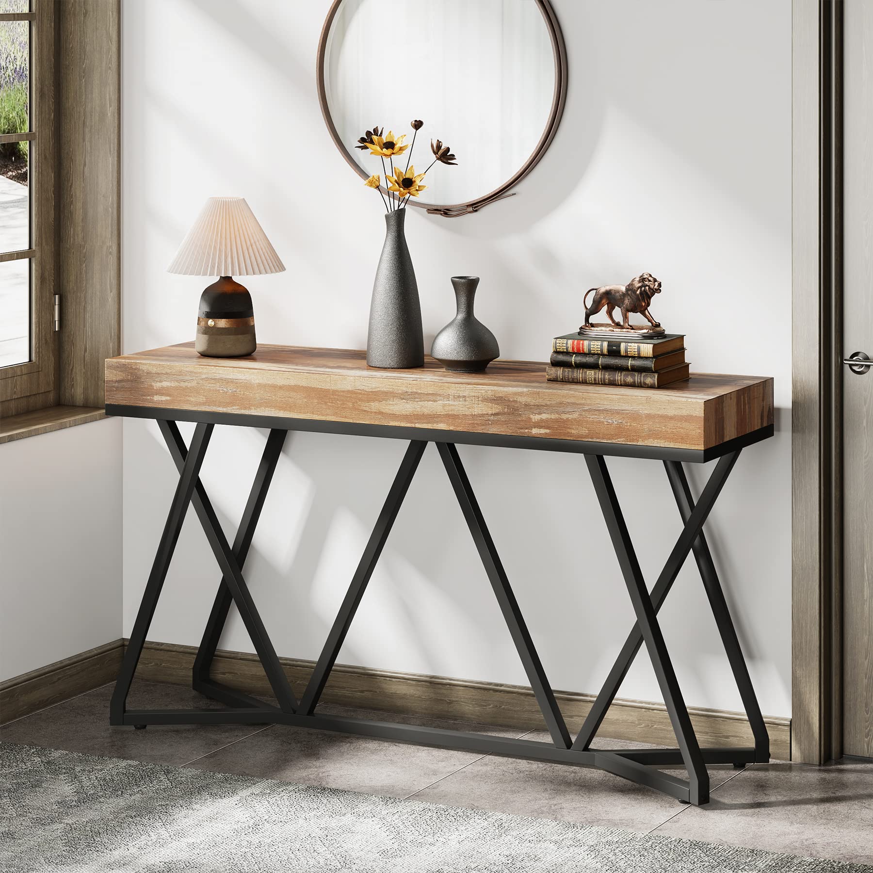 Tribesigns 55 Inches Console Table, Farmhouse Sofa Table Wood Entryway Table with Unique Metal Base, Behind The Couch Table Foyer Table, Industrial Accent Table for Hallway, Living Room, Entrance - Image 4