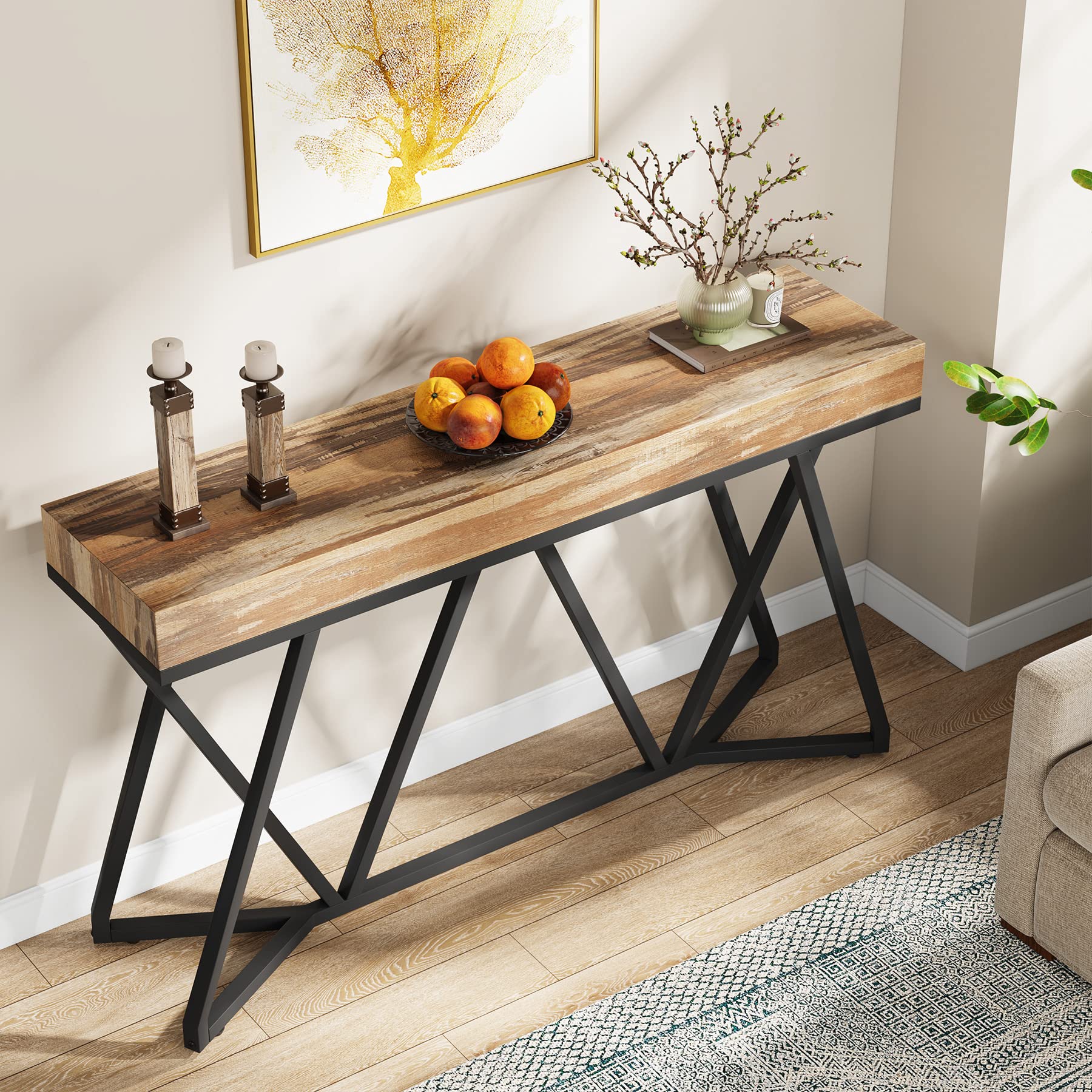 Tribesigns 55 Inches Console Table, Farmhouse Sofa Table Wood Entryway Table with Unique Metal Base, Behind The Couch Table Foyer Table, Industrial Accent Table for Hallway, Living Room, Entrance - Image 5
