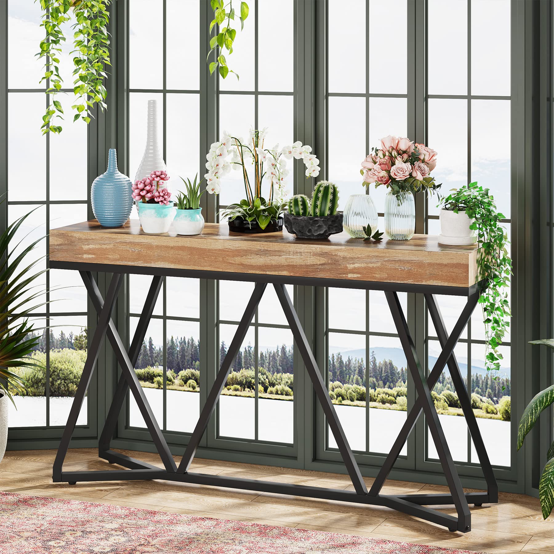 Tribesigns 55 Inches Console Table, Farmhouse Sofa Table Wood Entryway Table with Unique Metal Base, Behind The Couch Table Foyer Table, Industrial Accent Table for Hallway, Living Room, Entrance - Image 7