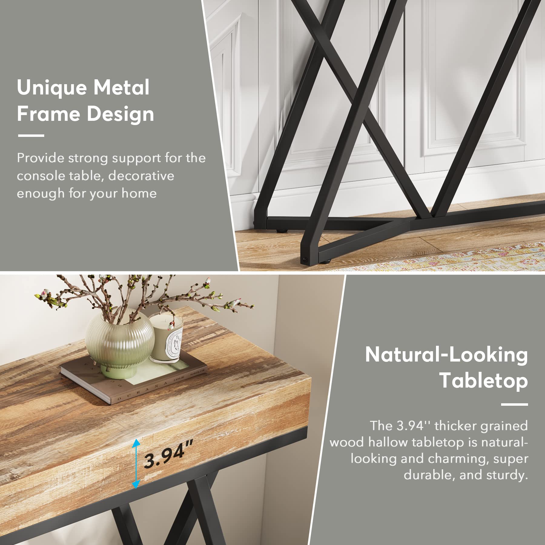 Tribesigns 55 Inches Console Table, Farmhouse Sofa Table Wood Entryway Table with Unique Metal Base, Behind The Couch Table Foyer Table, Industrial Accent Table for Hallway, Living Room, Entrance - Image 8