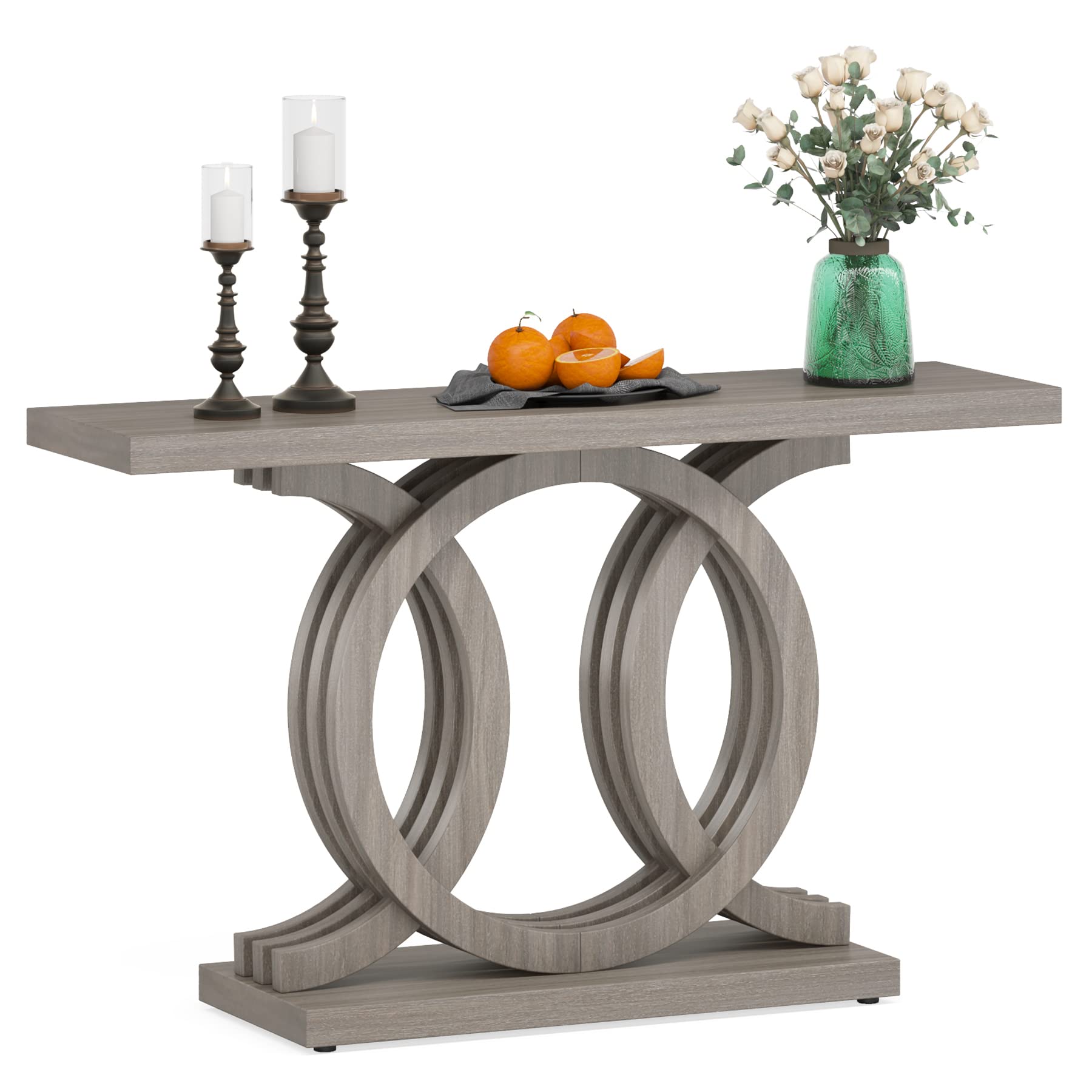 Tribesigns 55 inches Console Table with Geometric Base, Farmhouse Hallway Table, Wooden Entryway Sofa Table, Unique Long Accent Table for Decoration and Organization (Grey) - Image 9