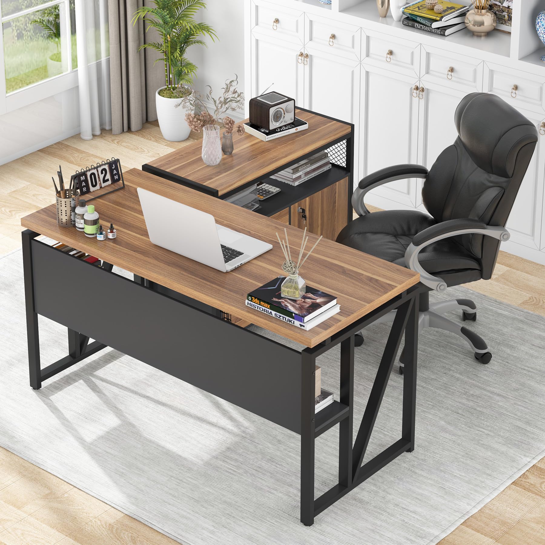 Tribesigns 55 inches Simple Computer Desk,Home Office Desk Writing Table for Workstation,Dark Walnut + Steel Leg， Cabinet not Included (Walnut, 55-inch) - Image 4
