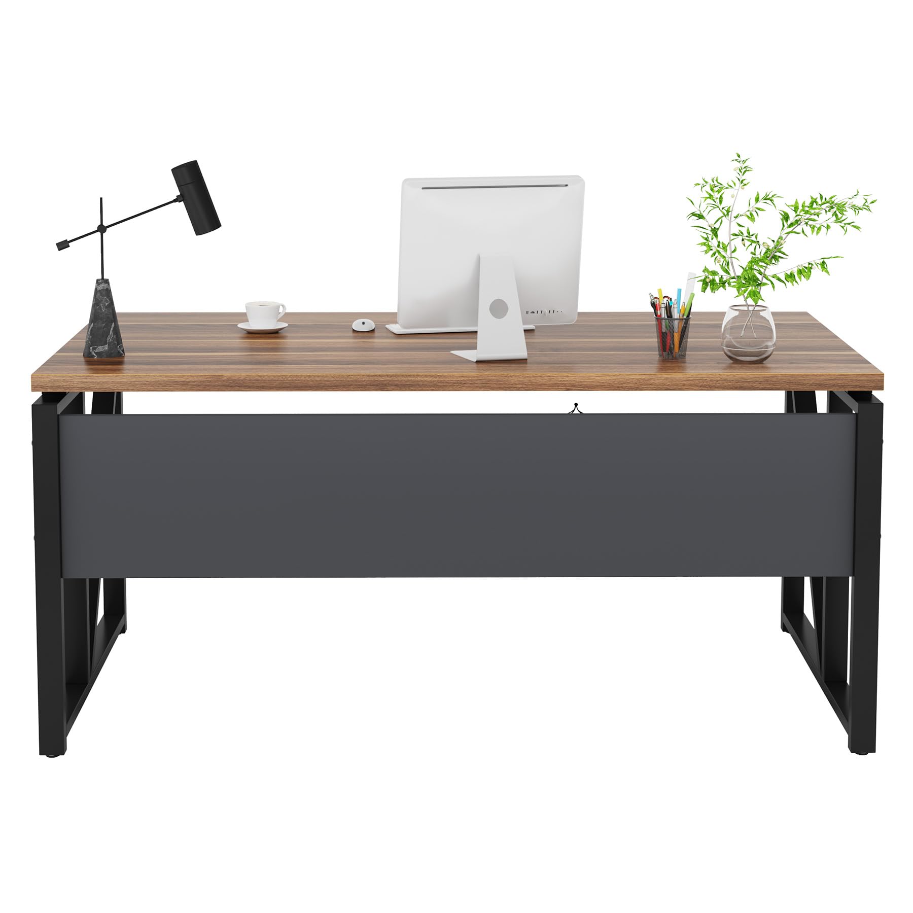 Tribesigns 55 inches Simple Computer Desk,Home Office Desk Writing Table for Workstation,Dark Walnut + Steel Leg， Cabinet not Included (Walnut, 55-inch) - Image 8