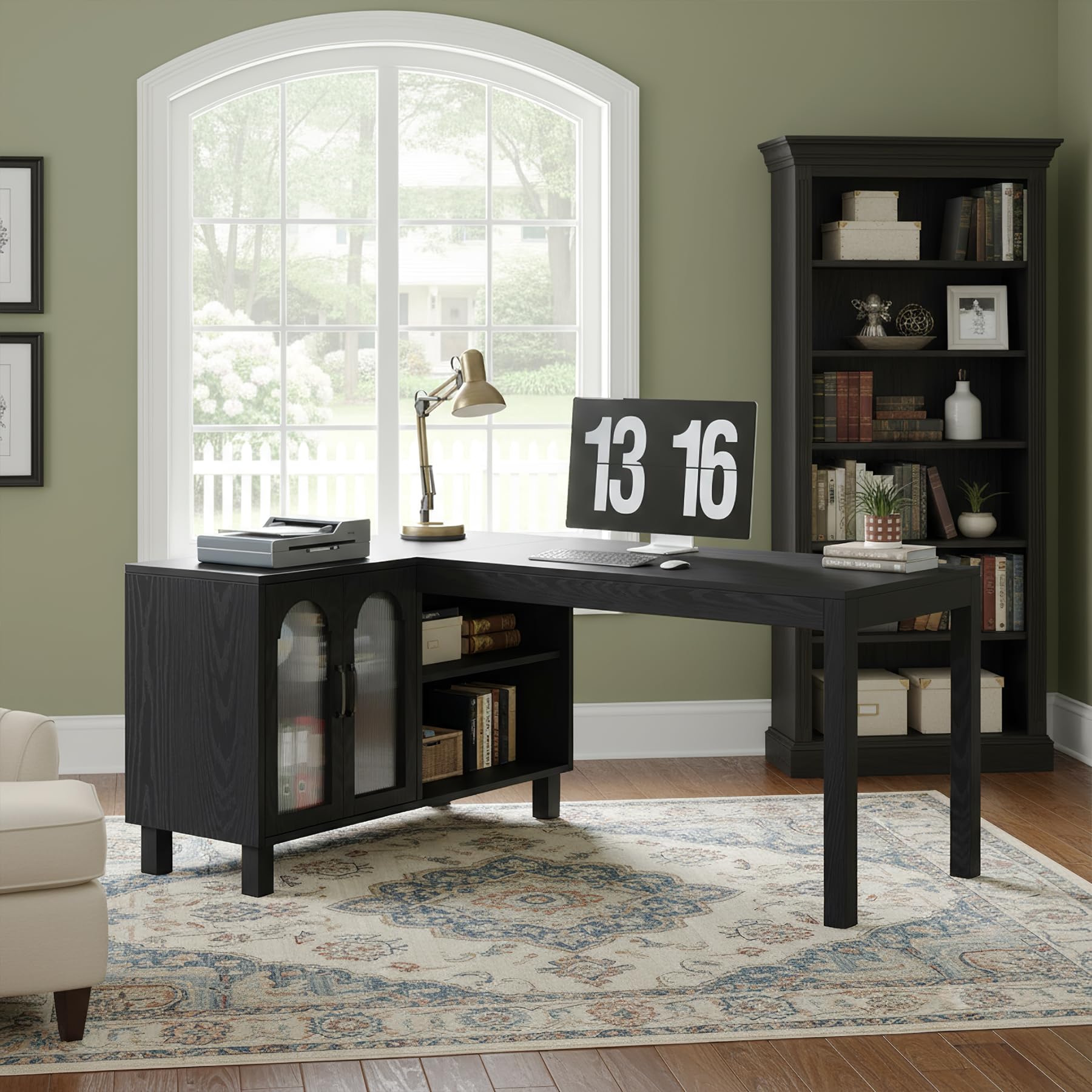 Tribesigns 59" L Shaped Desk with File Cabinet, Executive Office Desk with Storage Shelves, Modern Wood Computer Desk, Coner Writting Desk for Home Office, Work, Study (Black) - Image 3