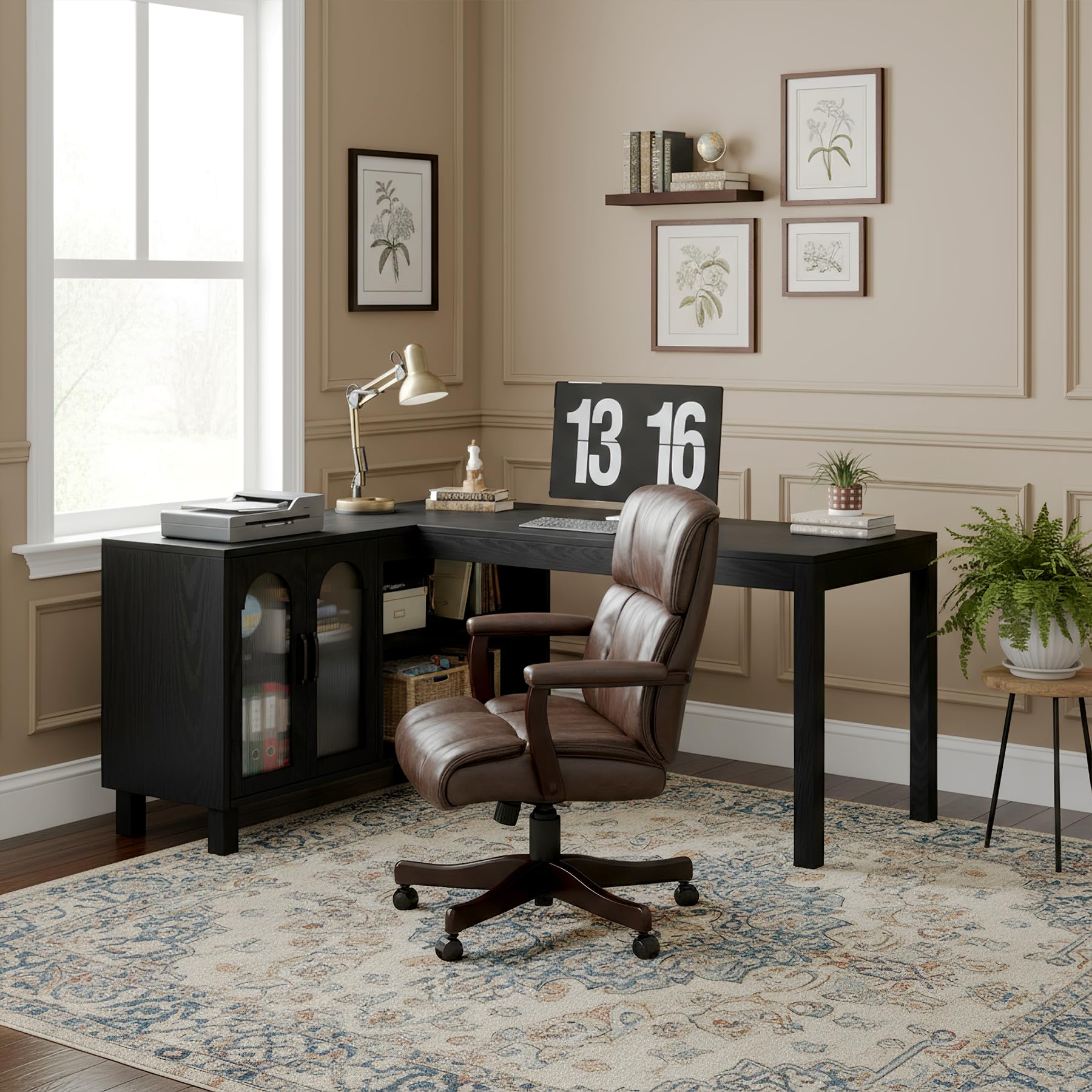 Tribesigns 59" L Shaped Desk with File Cabinet, Executive Office Desk with Storage Shelves, Modern Wood Computer Desk, Coner Writting Desk for Home Office, Work, Study (Black) - Image 8