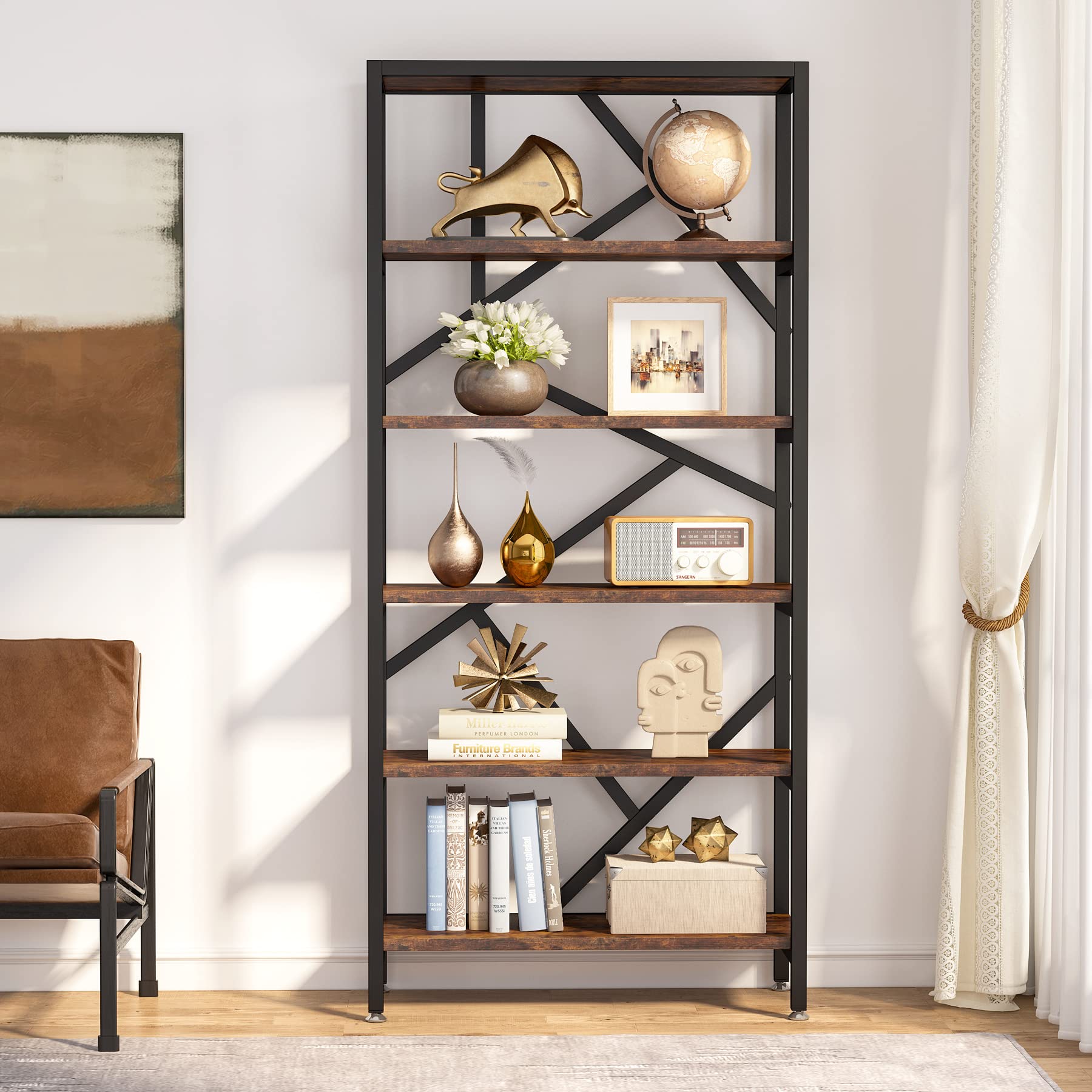Tribesigns 6 Tier Industrial Bookshelf, 71 Inch Tall Etagere Bookcase with Metal Frame, 32 Inch Wide Shelving Unit, Freestanding Book Shelf for Home Office, Bedroom, Living Room, Black - Image 9