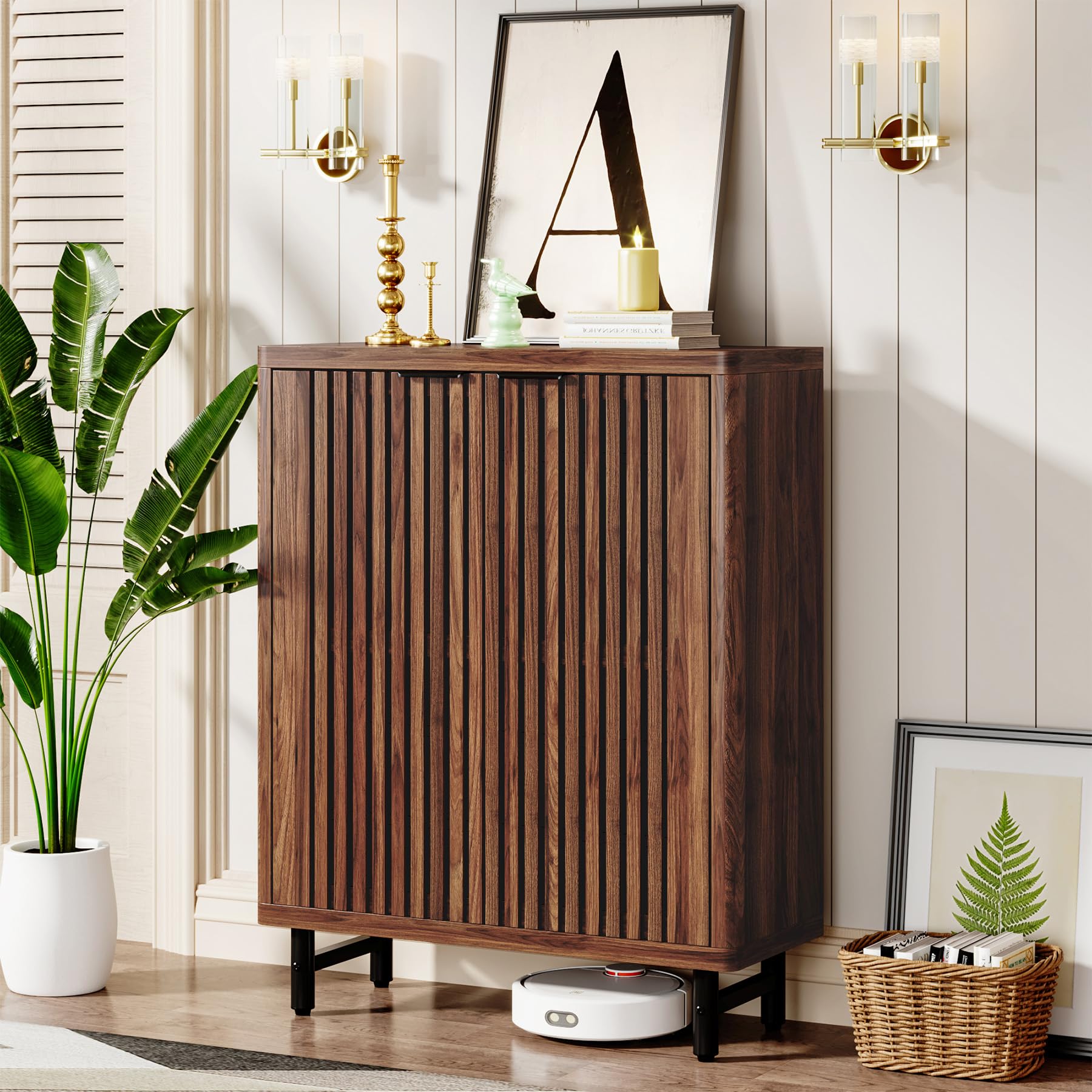 Tribesigns 6-Tier Shoe Cabinet with Shutter Doors, Large Wooden Shoe Organizer Rack with Adjustable Shelves, Modern Farmhouse Hidden Storage Furniture for Entryway, Hallway (Walnut) - Image 6