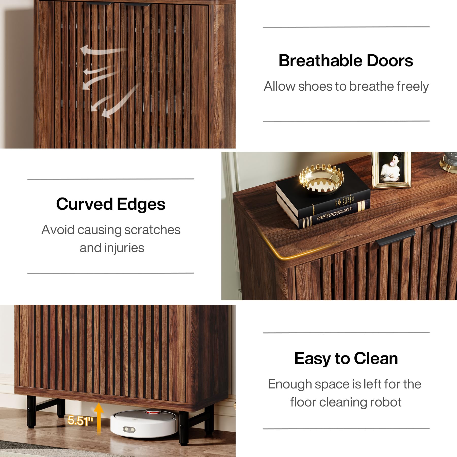 Tribesigns 6-Tier Shoe Cabinet with Shutter Doors, Large Wooden Shoe Organizer Rack with Adjustable Shelves, Modern Farmhouse Hidden Storage Furniture for Entryway, Hallway (Walnut) - Image 7