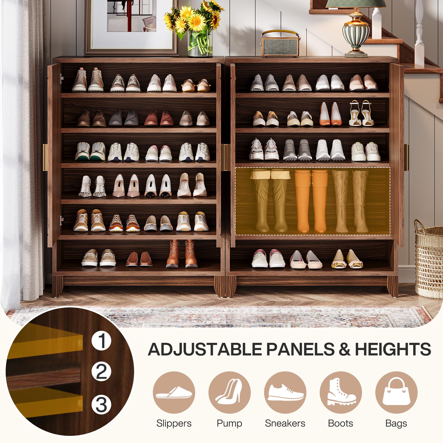 Tribesigns 6-Tier Wooden Shoe Cabinet with Doors, Freestanding Shoe Storage Organizer with Adjustable Shelves, Mid-Century Modern Entryway Shoe Rack for Hallway/Living Room, Holds Up to 24 Pairs - Image 4