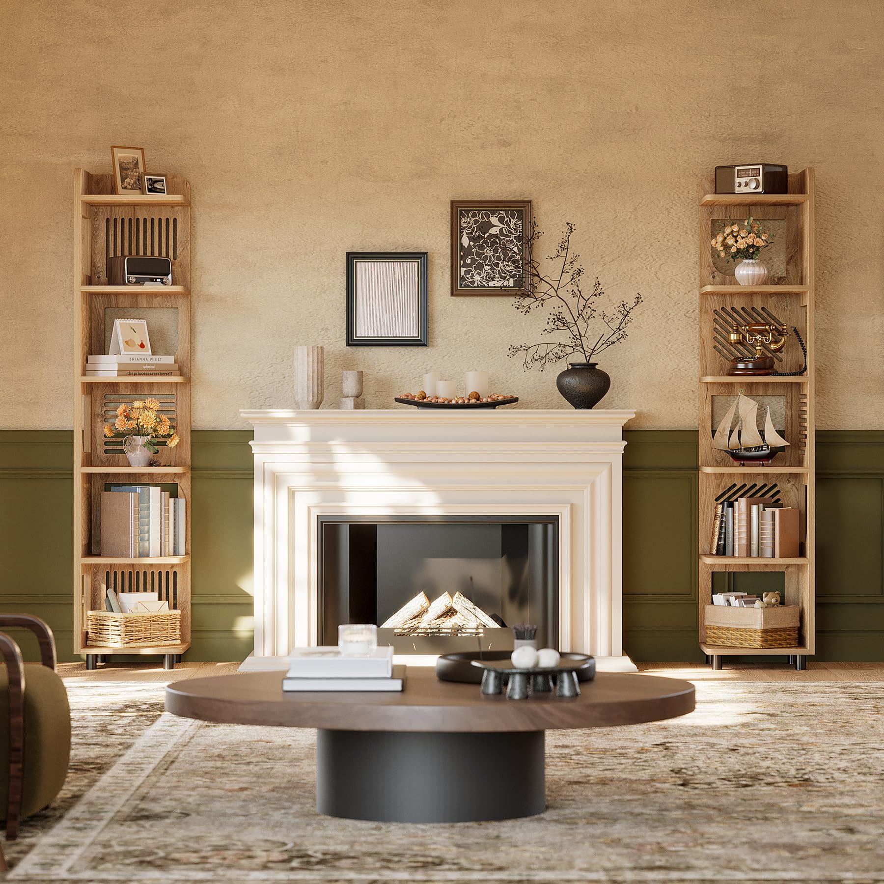 Tribesigns 6 Tiers Corner Shelf, Tall Skinny Corner Bookshelf Bookcase with Hollow Design, Farmhouse Narrow Display Shelf for Living Room, Bedroom, Small Space, Natural - Image 7