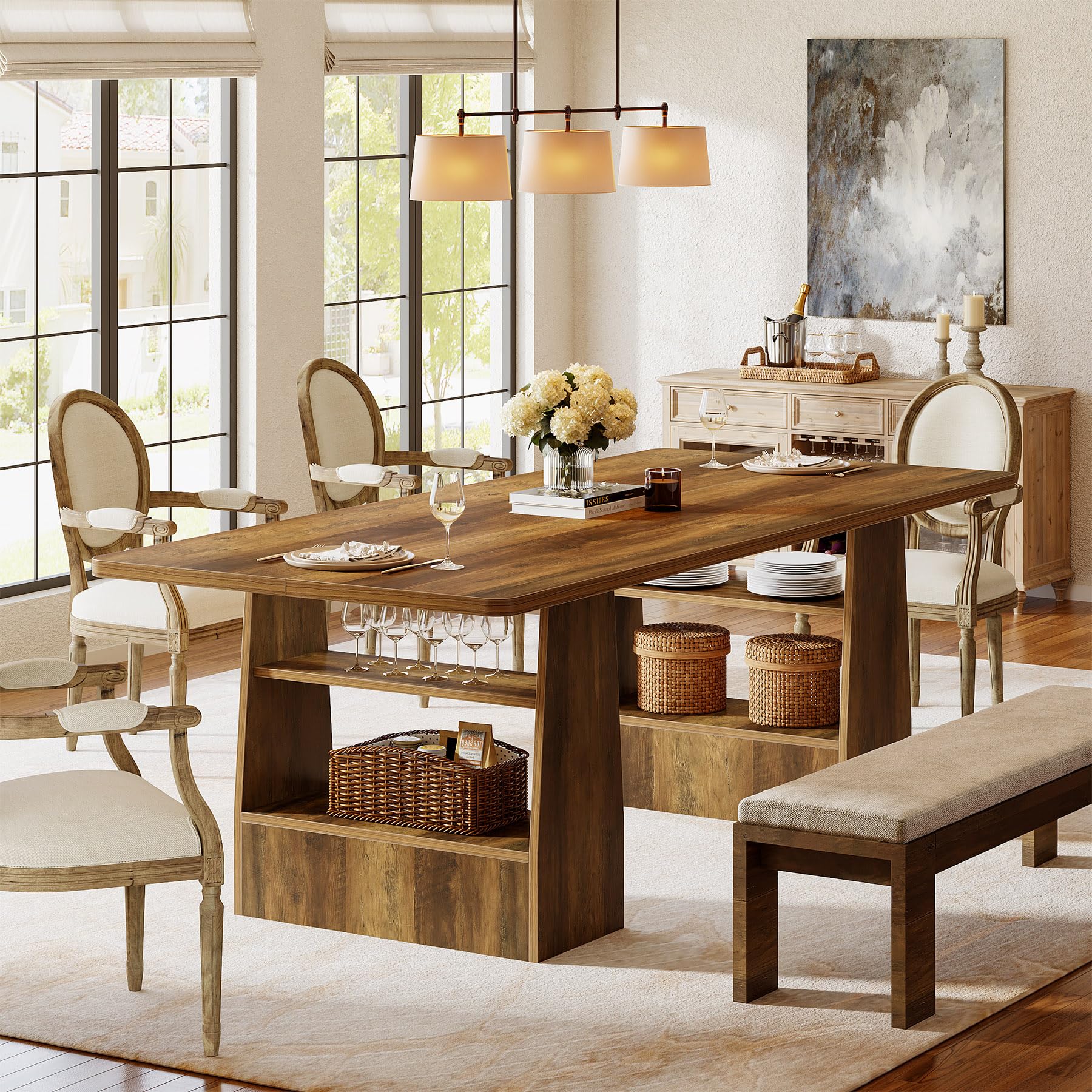 Tribesigns 63-Inch Dining Table for 6-8, 4 Shelves Kitchen Table, Large Modern Rectangle Dining Room Furniture, for Living Room - Image 3