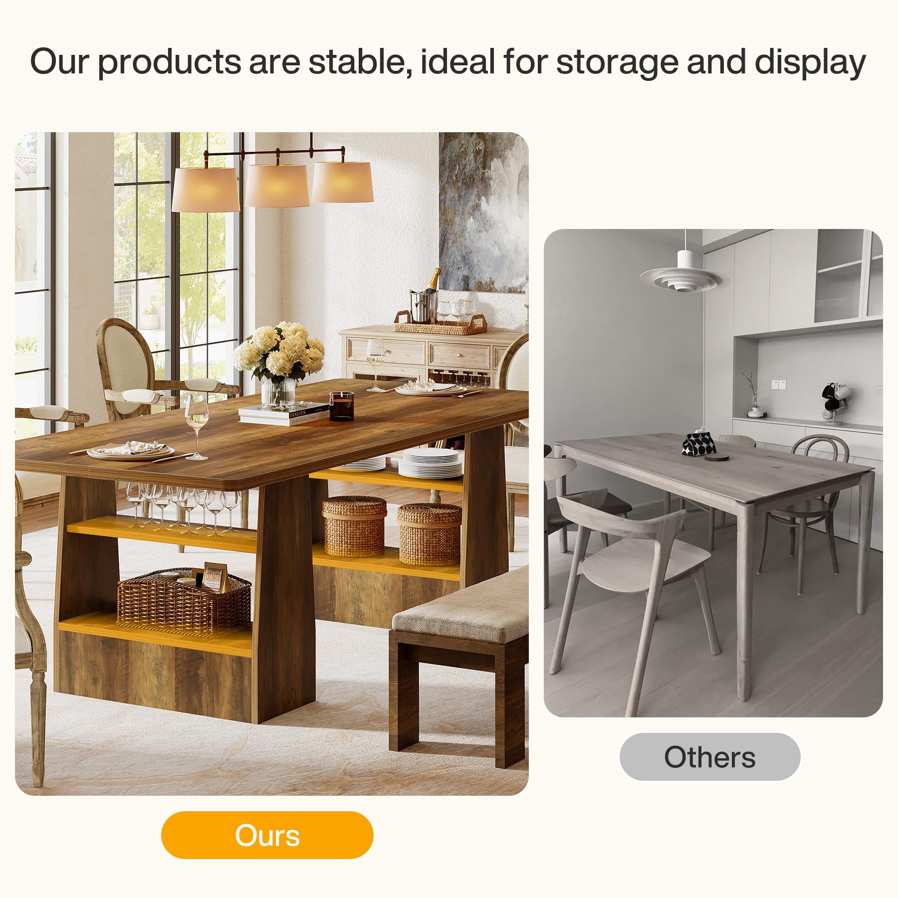 Tribesigns 63-Inch Dining Table for 6-8, 4 Shelves Kitchen Table, Large Modern Rectangle Dining Room Furniture, for Living Room - Image 6