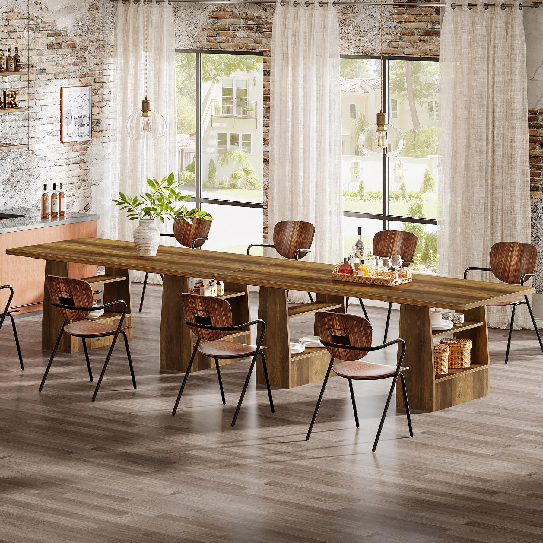 Tribesigns 63-Inch Dining Table for 6-8, 4 Shelves Kitchen Table, Large Modern Rectangle Dining Room Furniture, for Living Room - Image 7