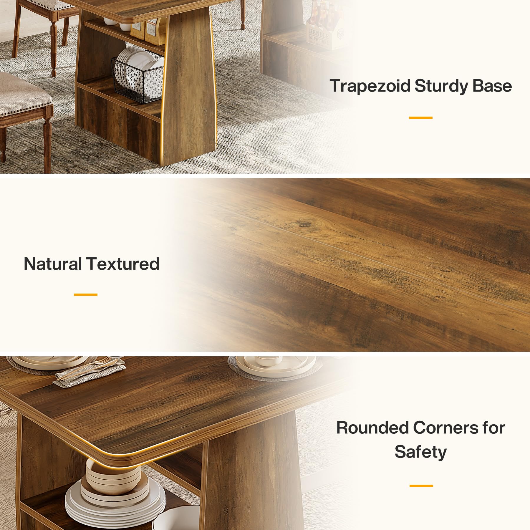 Tribesigns 63-Inch Dining Table for 6-8, 4 Shelves Kitchen Table, Large Modern Rectangle Dining Room Furniture, for Living Room - Image 8