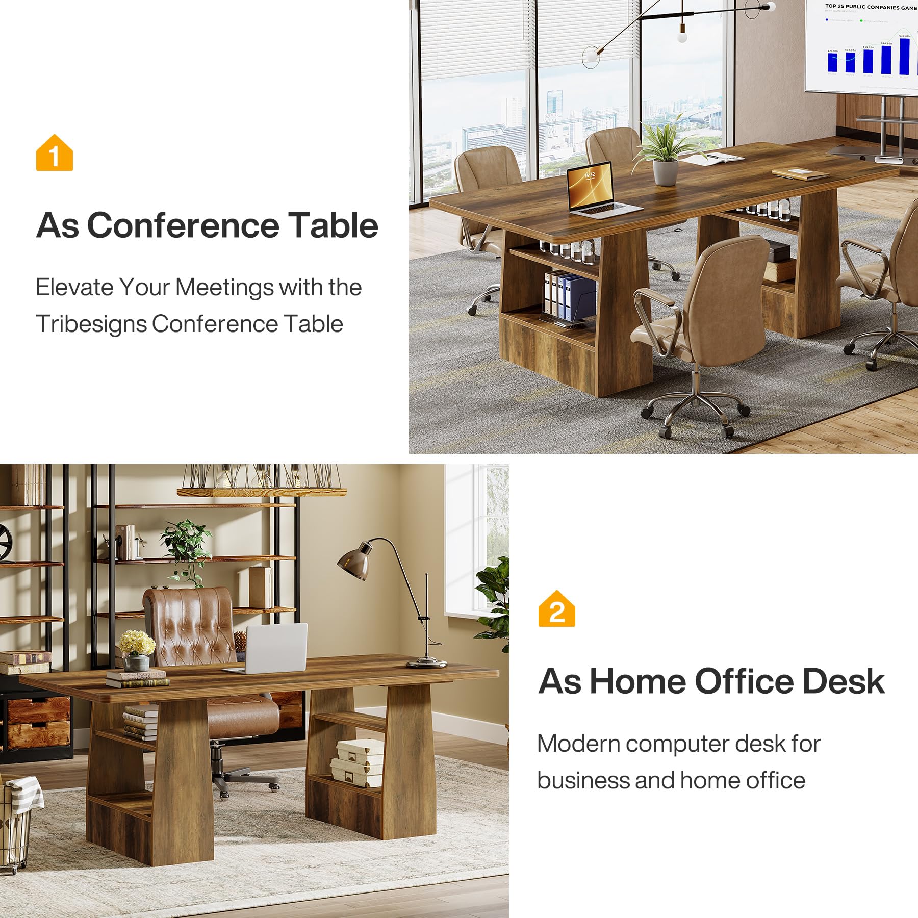 Tribesigns 63-Inch Dining Table for 6-8, 4 Shelves Kitchen Table, Large Modern Rectangle Dining Room Furniture, for Living Room - Image 9