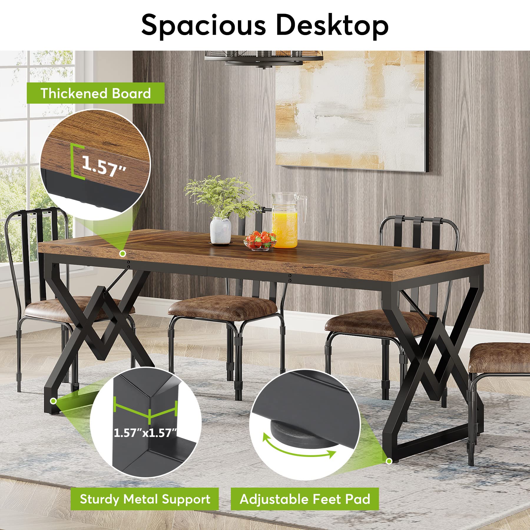 Tribesigns 63-inch Executive Desk, Large Office Computer Desk with Extra Thick Wooden Tabletop and Metal Frame, Modern Simple Workstation Writing Table Study Desk for Home Office, Vintage Brown - Image 3