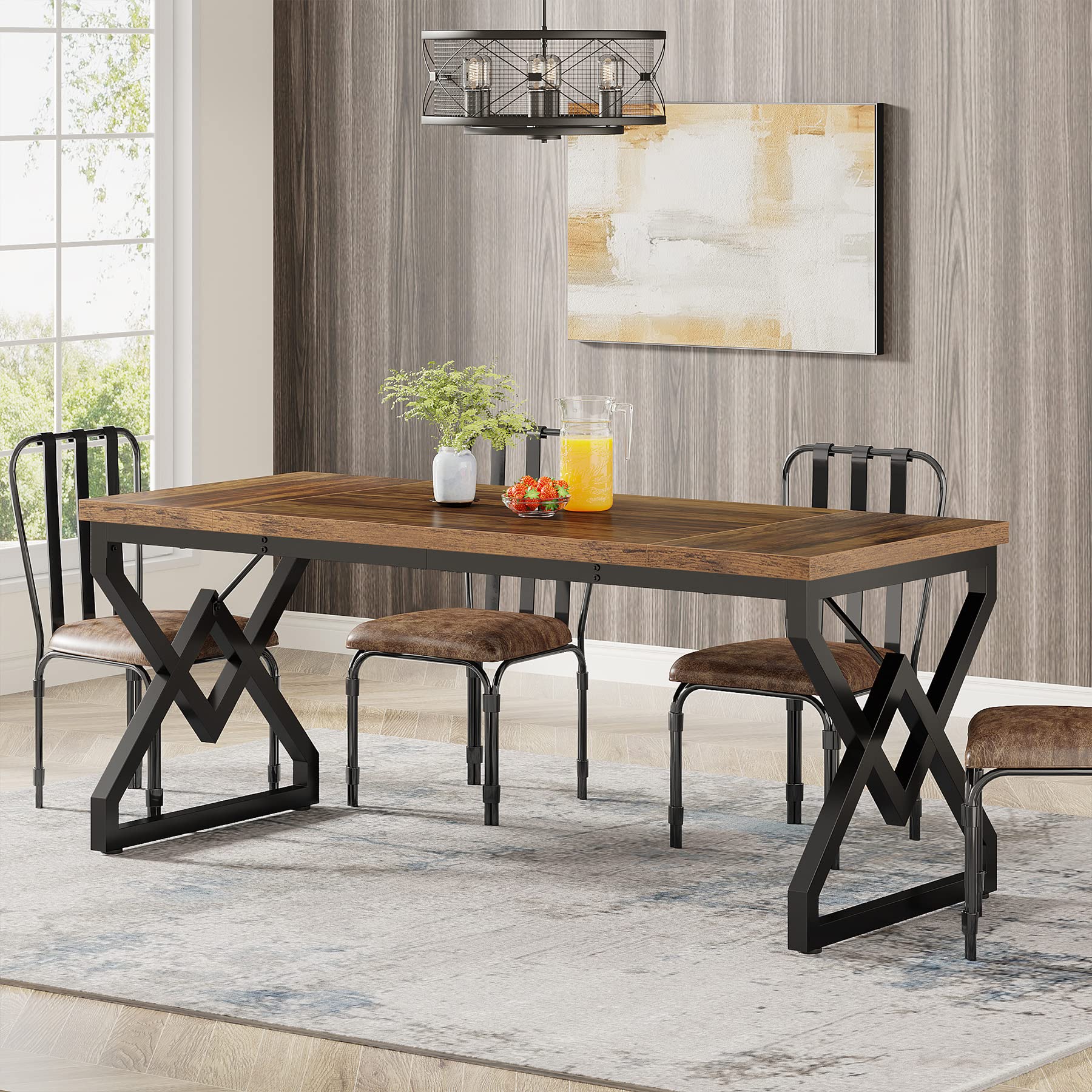 Tribesigns 63-inch Executive Desk, Large Office Computer Desk with Extra Thick Wooden Tabletop and Metal Frame, Modern Simple Workstation Writing Table Study Desk for Home Office, Vintage Brown - Image 7