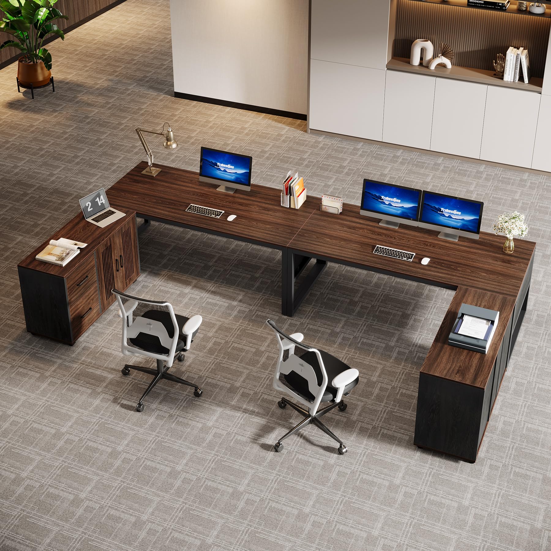 Tribesigns 63-Inch L-Shaped Executive Desk, Modern Office Desk with Mobile File Cabinet, Large Executive Desks with Drawer, Business Furniture for Home Office, Dark Walnut & Black - Image 5
