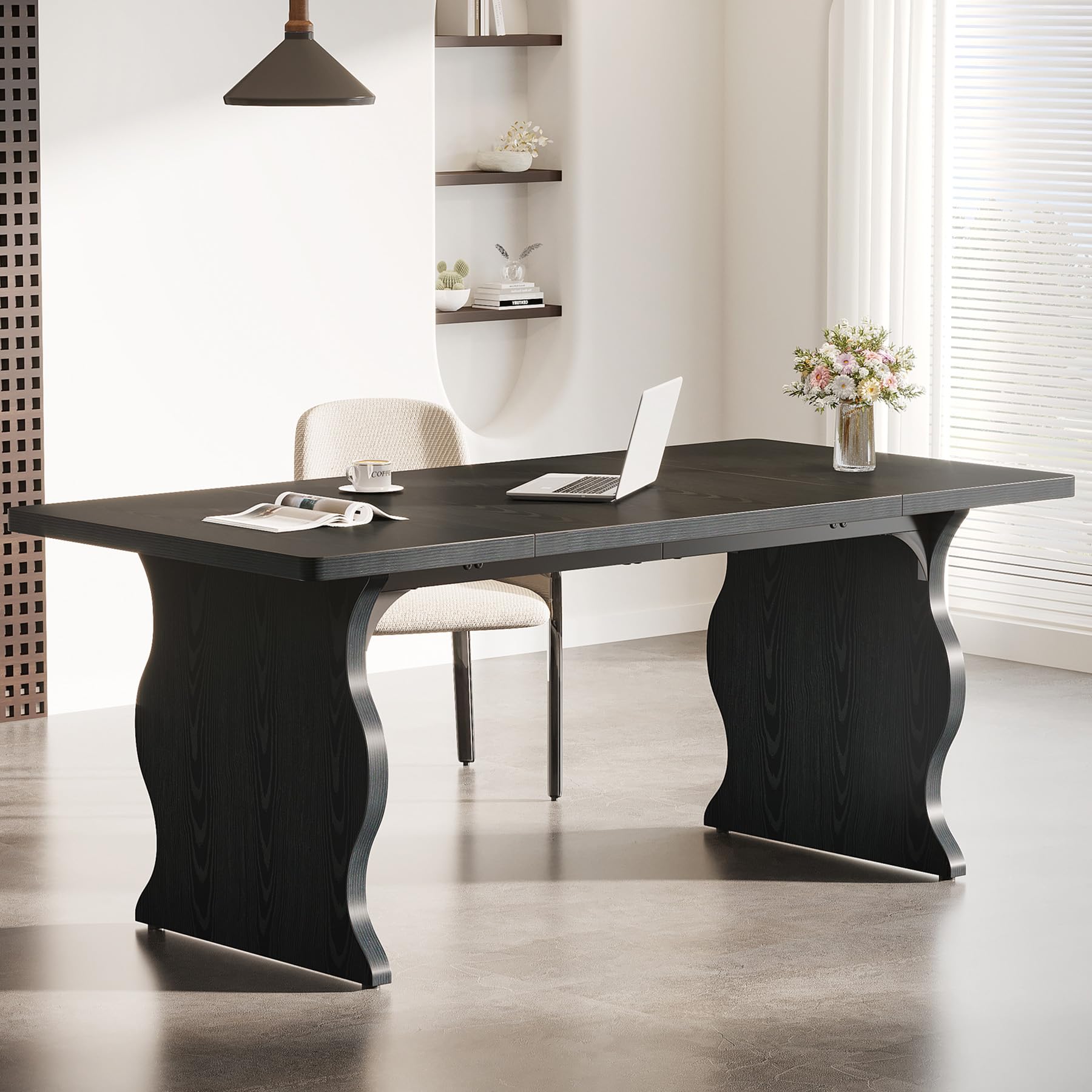 Tribesigns 63" Large Desk for Home Office, Spacious Executive Computer Desk with Ample Leg Room, Double PC Gaming Writing Table Study Desk with Sturdy Legs, Black - Image 4