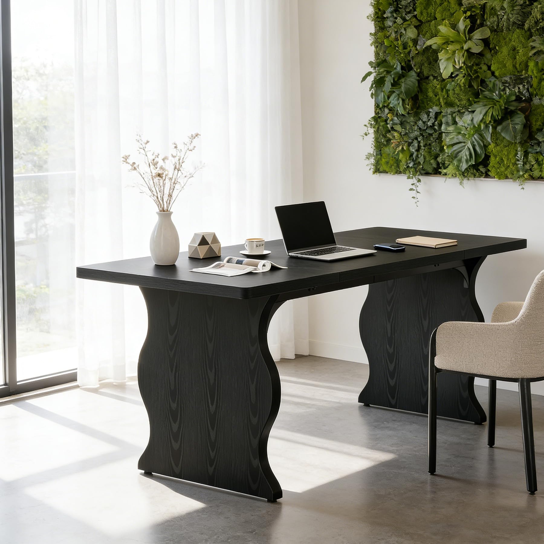 Tribesigns 63" Large Desk for Home Office, Spacious Executive Computer Desk with Ample Leg Room, Double PC Gaming Writing Table Study Desk with Sturdy Legs, Black - Image 5