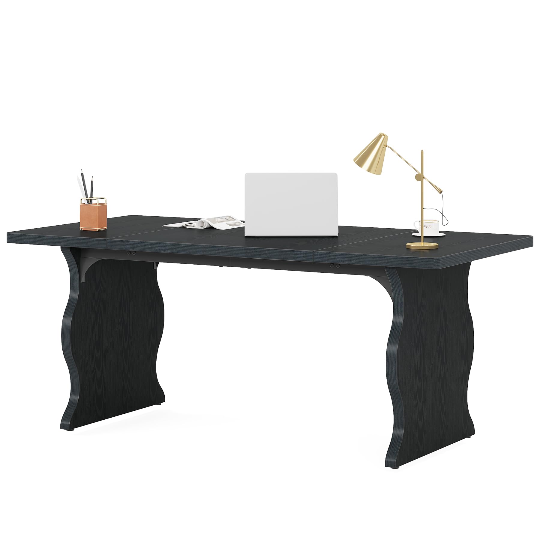 Tribesigns 63" Large Desk for Home Office, Spacious Executive Computer Desk with Ample Leg Room, Double PC Gaming Writing Table Study Desk with Sturdy Legs, Black - Image 9