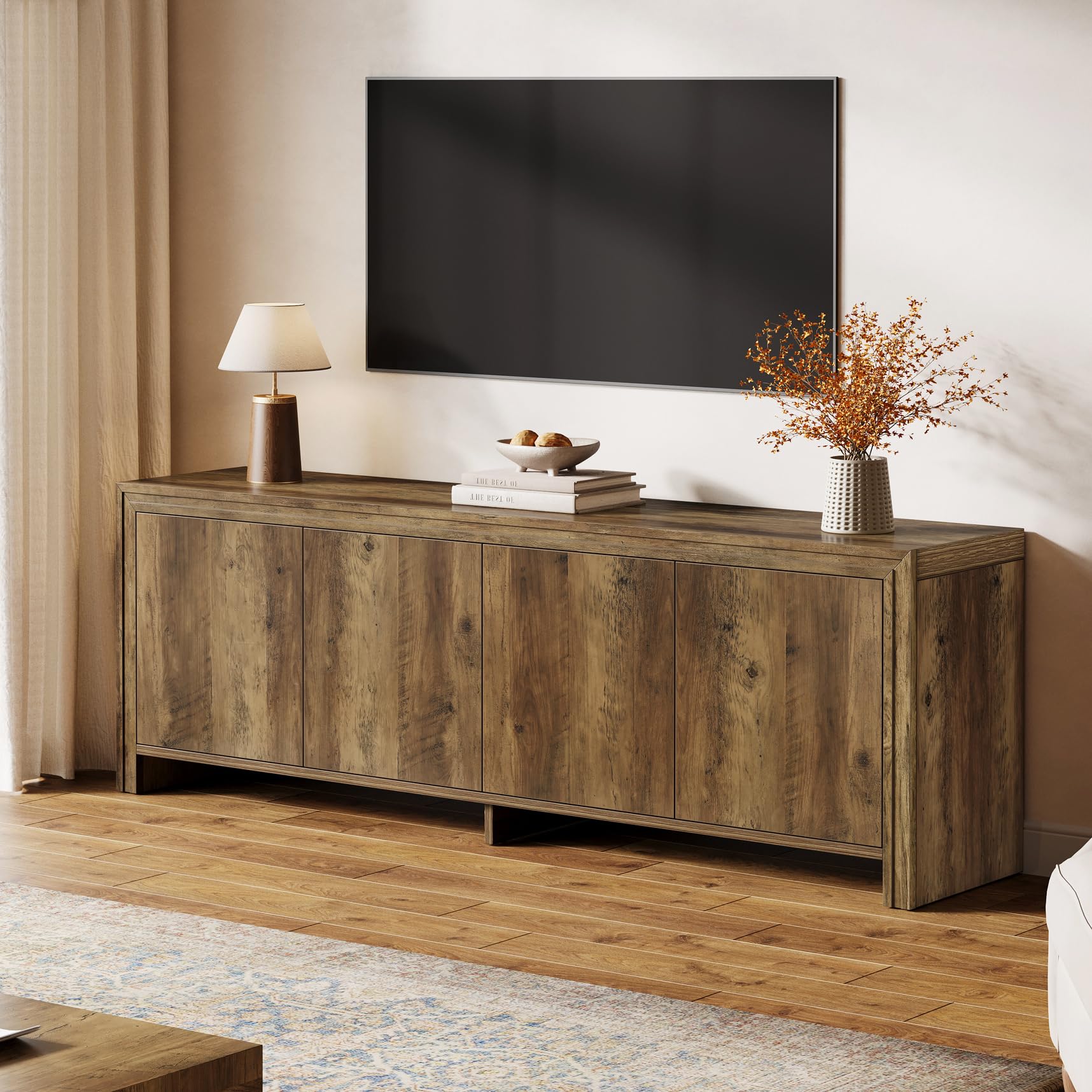 Tribesigns 63" TV Stand for TVs Up to 70", Mid-Century Entertainment Center, Modern TV Console with Storage for Living Room, Bedroom, Rustic Brown - Image 3