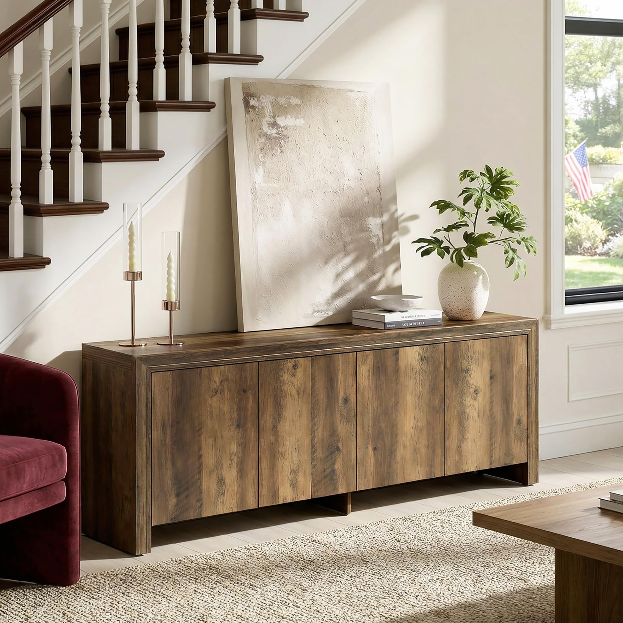 Tribesigns 63" TV Stand for TVs Up to 70", Mid-Century Entertainment Center, Modern TV Console with Storage for Living Room, Bedroom, Rustic Brown - Image 5