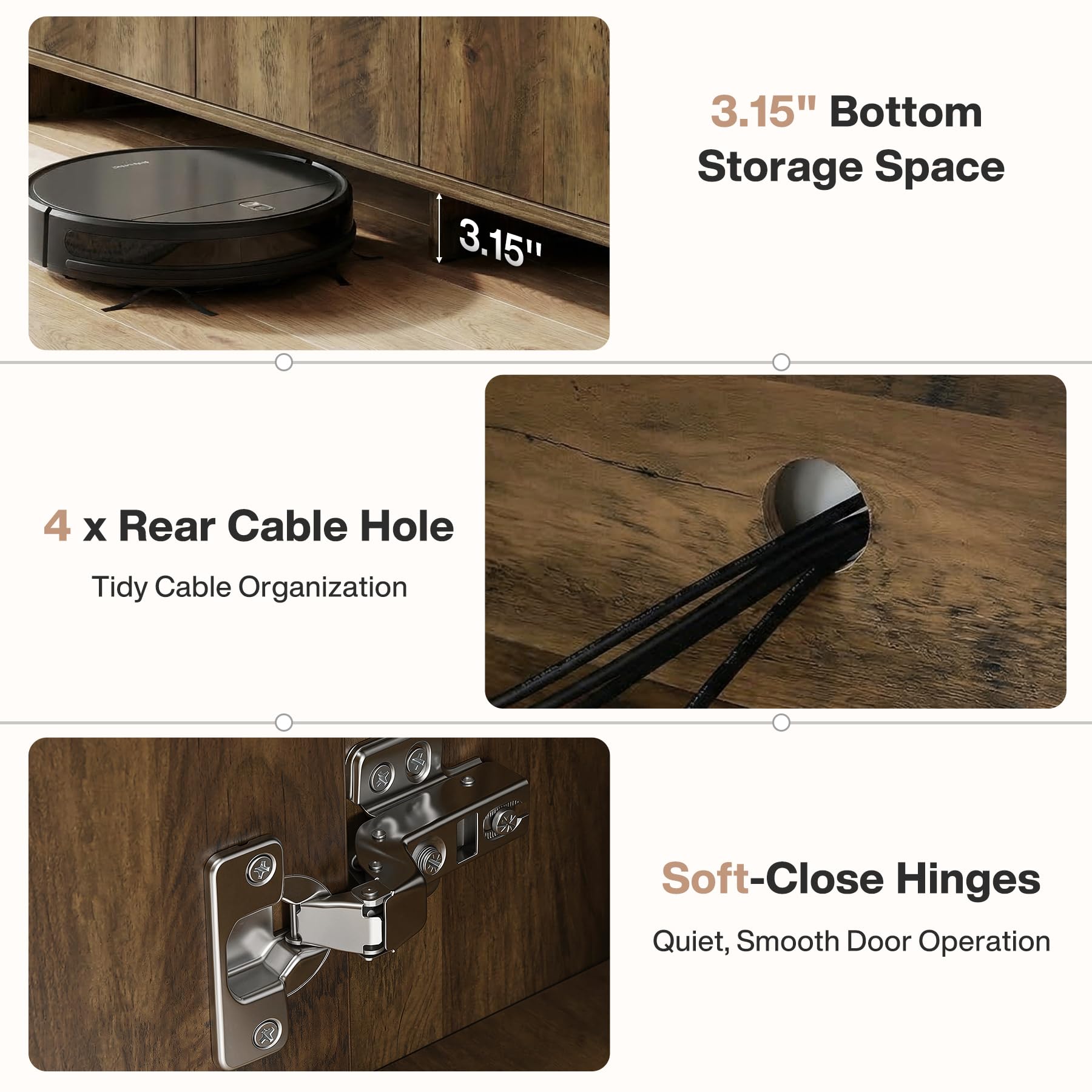 Tribesigns 63" TV Stand for TVs Up to 70", Mid-Century Entertainment Center, Modern TV Console with Storage for Living Room, Bedroom, Rustic Brown - Image 8