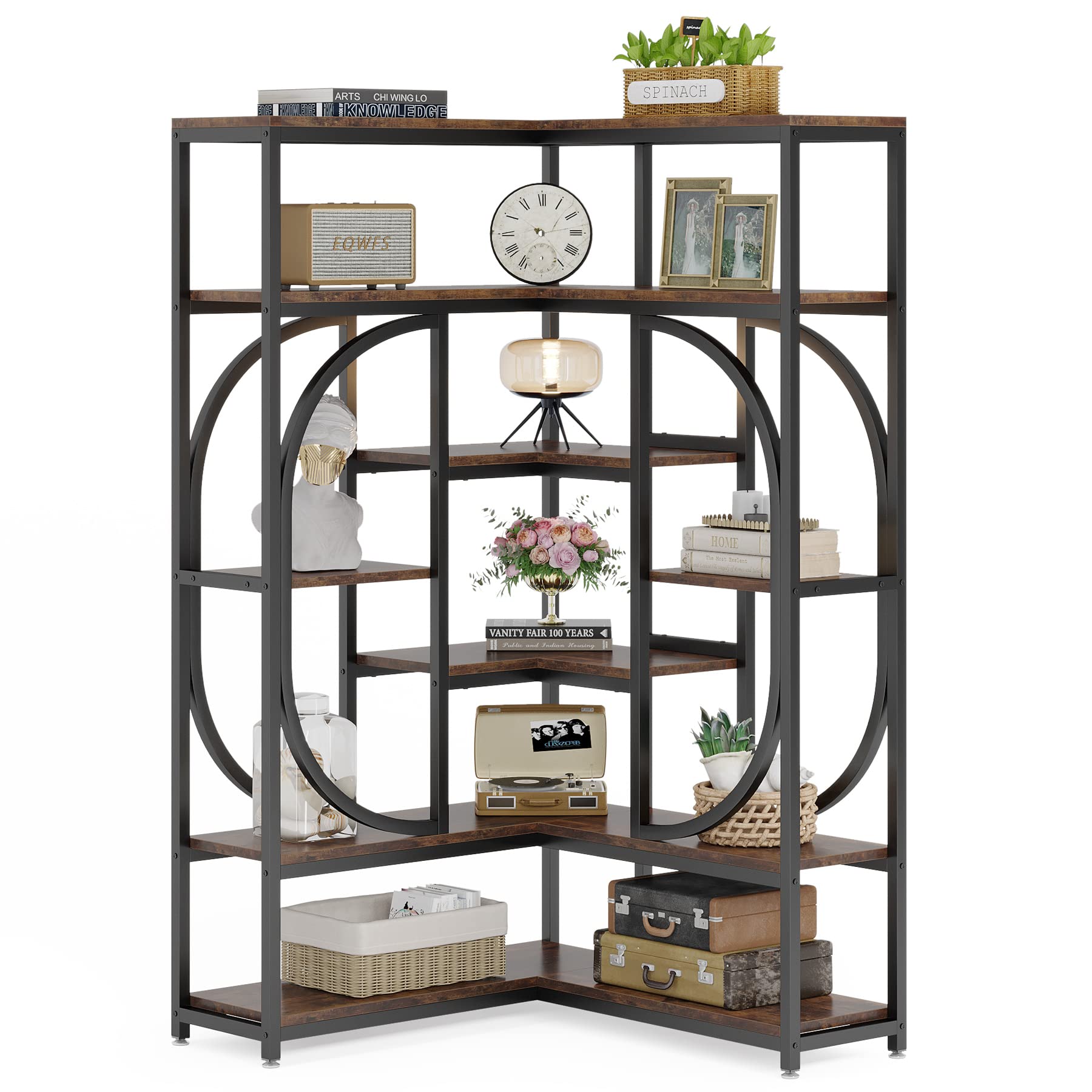 Tribesigns 7-Shelf Corner Bookshelf, Large Modern Corner Bookcase, Tall L-Shaped Corner Shelf Stand Display Rack with Storage, Metal Frame for Living Room Home Office (Rustic Brown) - Image 8