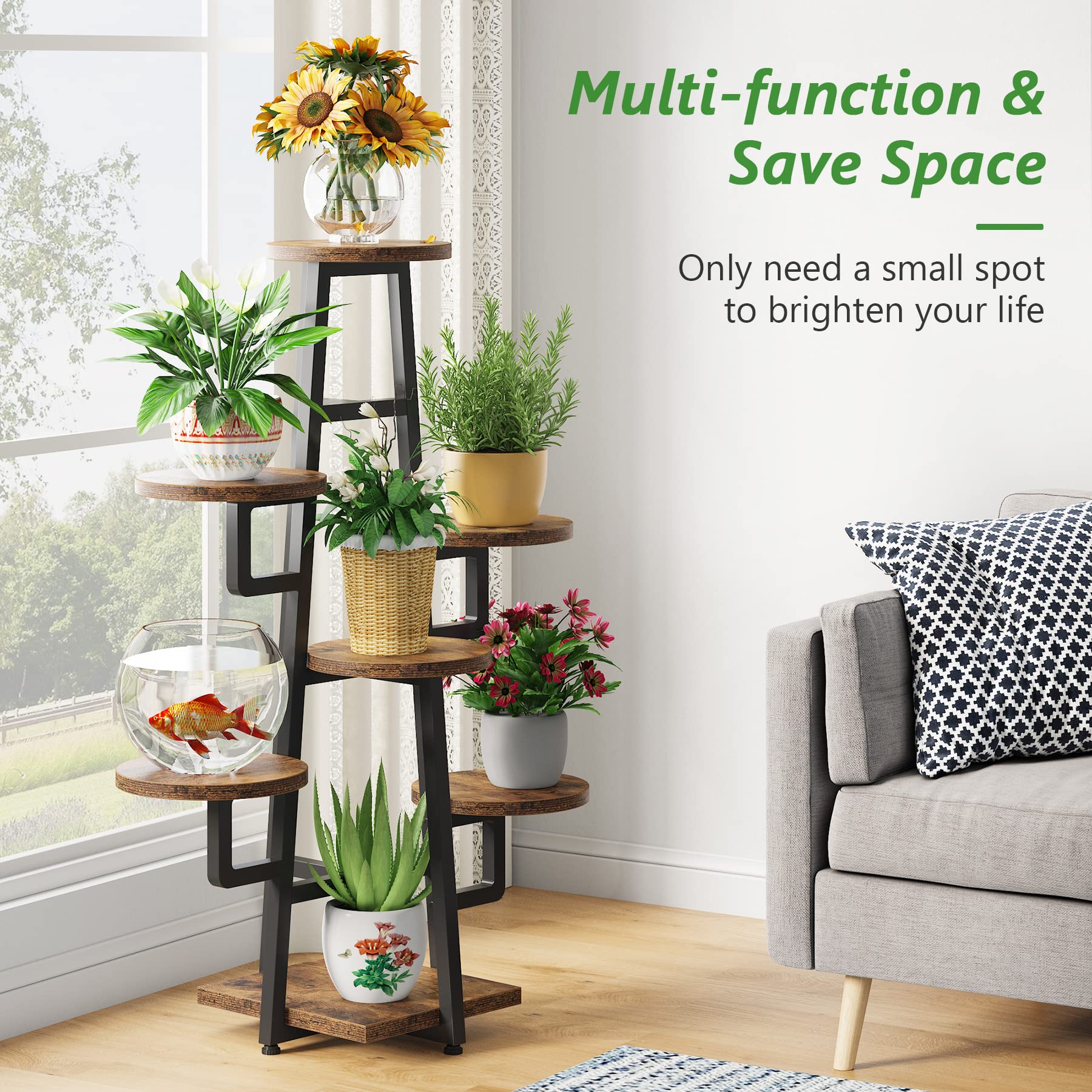 Tribesigns 7 Tier Plant Stand Indoor for Multiple Plants, Wooden Corner Plant Pots Holder Rack Flower Stand Tall Shelf Planter Organizer for Living Room Balcony Garden, Rustic Brown - Image 4
