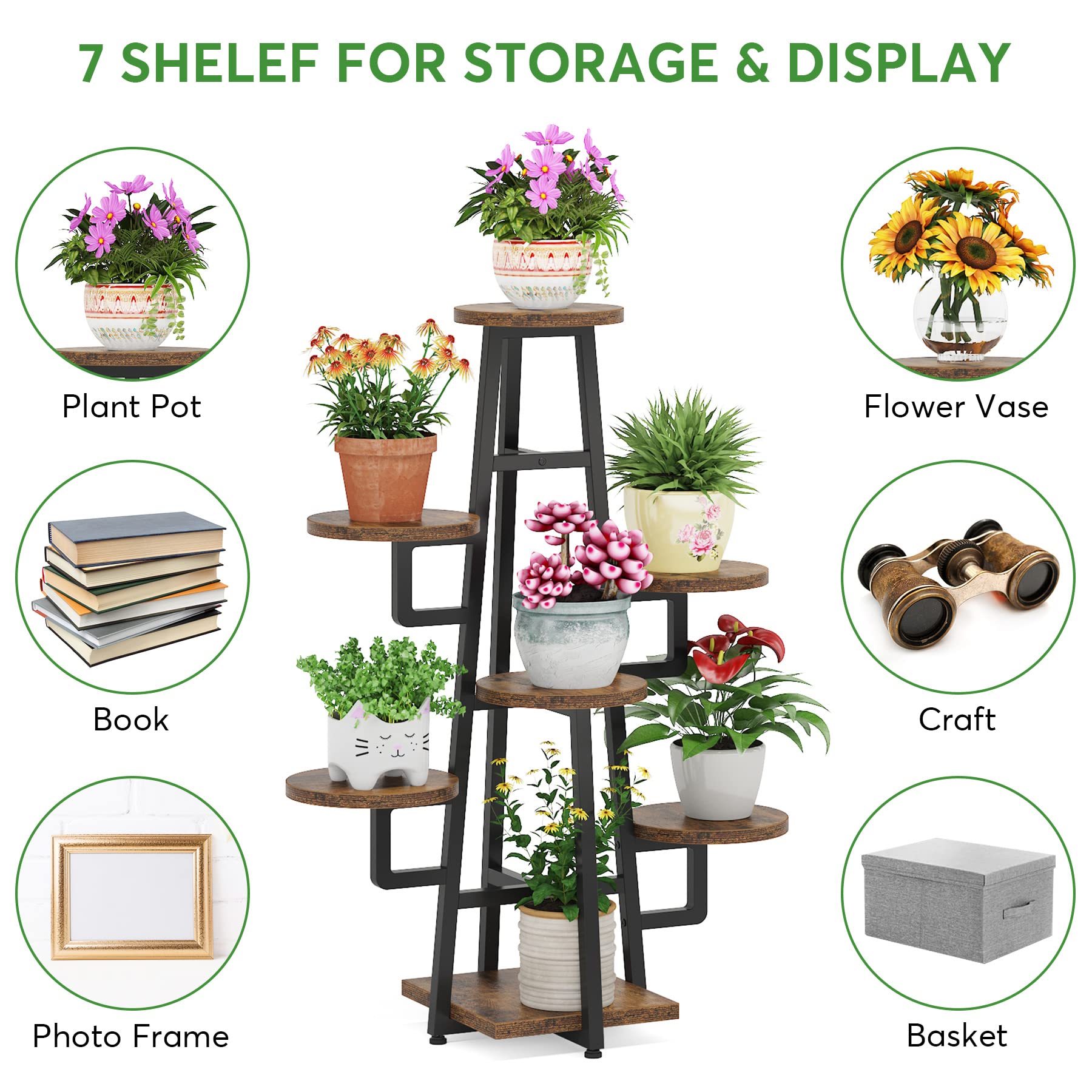 Tribesigns 7 Tier Plant Stand Indoor for Multiple Plants, Wooden Corner Plant Pots Holder Rack Flower Stand Tall Shelf Planter Organizer for Living Room Balcony Garden, Rustic Brown - Image 5
