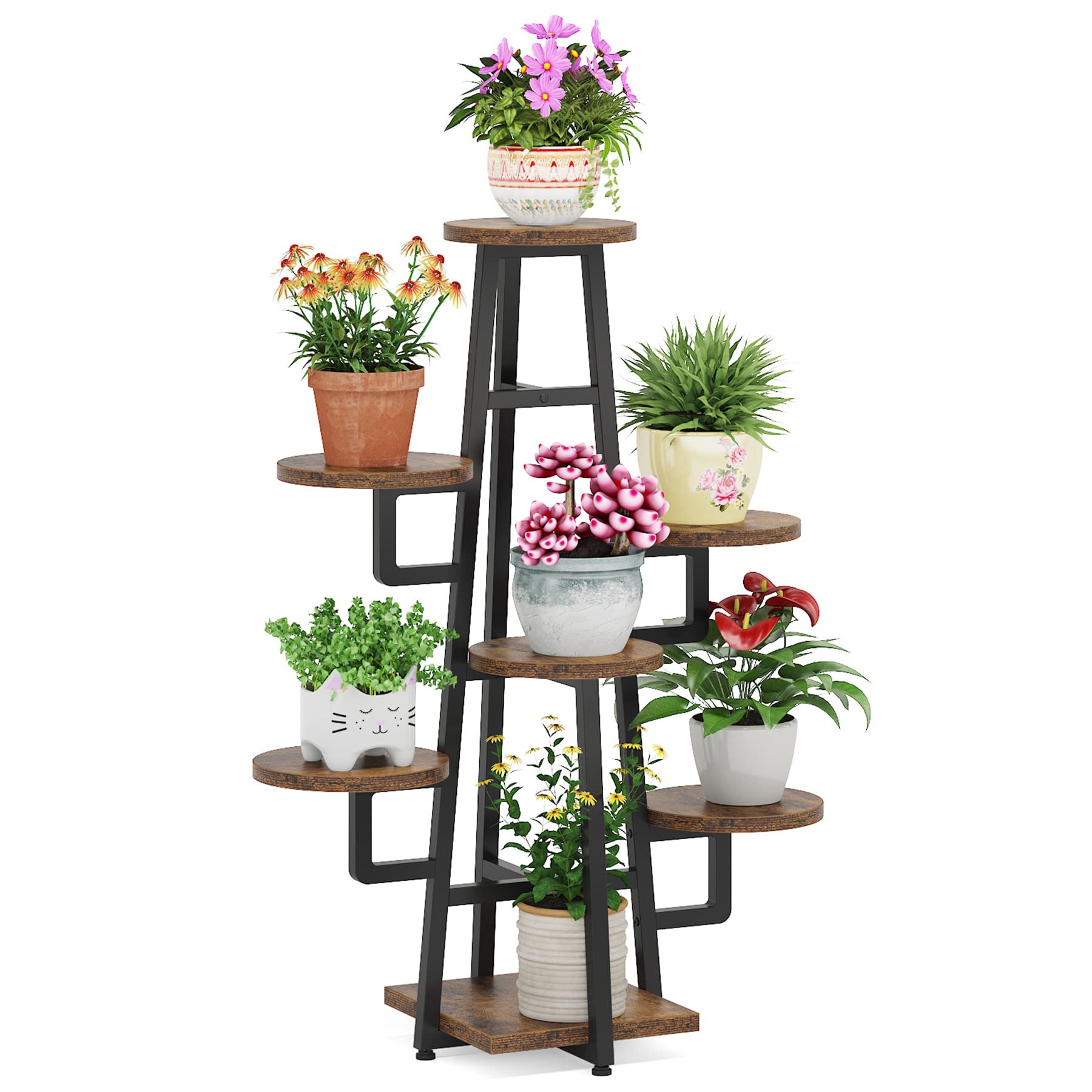 Tribesigns 7 Tier Plant Stand Indoor for Multiple Plants, Wooden Corner Plant Pots Holder Rack Flower Stand Tall Shelf Planter Organizer for Living Room Balcony Garden, Rustic Brown - Image 8