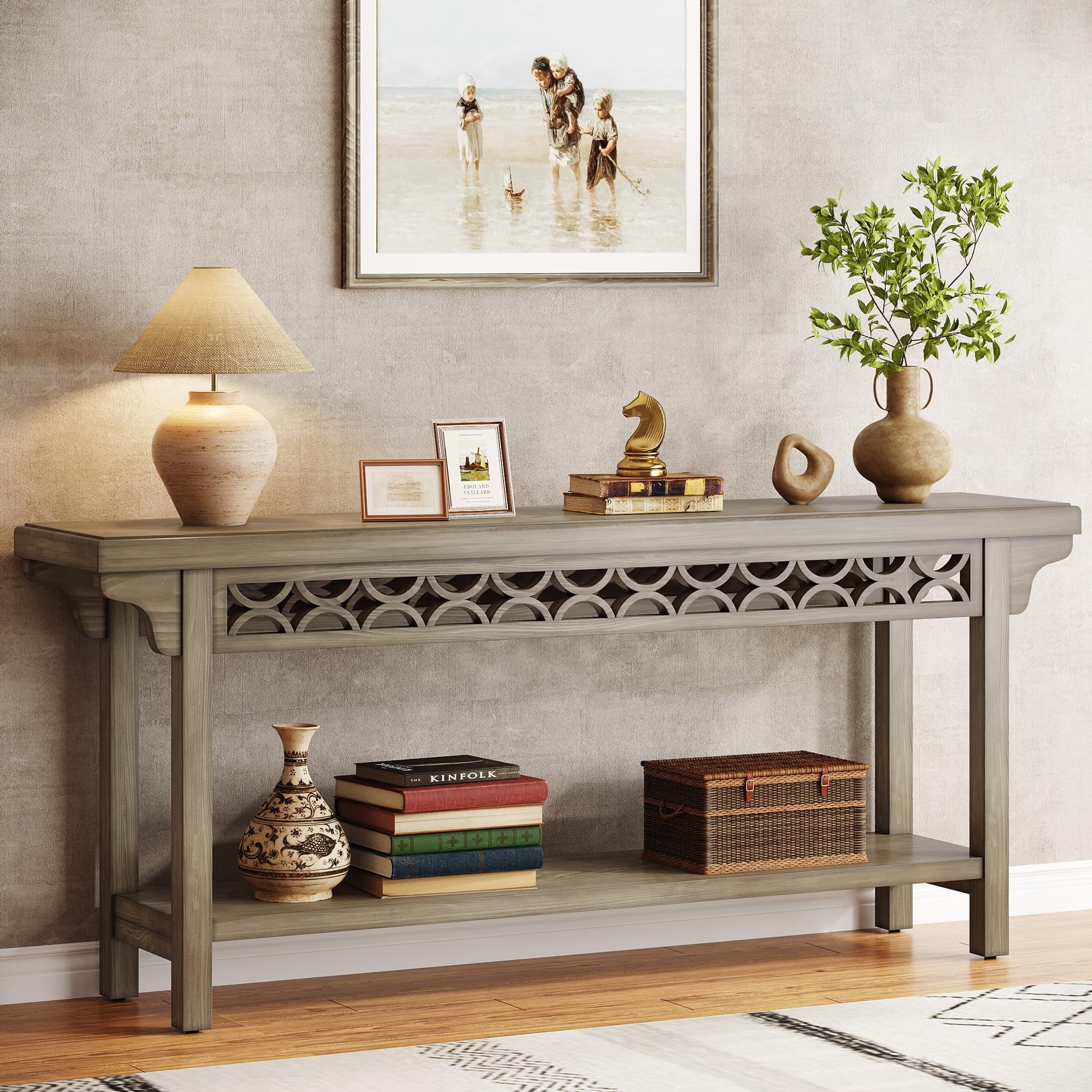 Tribesigns 70.8-Inch Solid Wood Long Console Table, Farmhouse Entryway Table with Storage, Narrow Sofa Table Grey Couch Table for Living Room Entryway Hallway (Gray) - Image 9