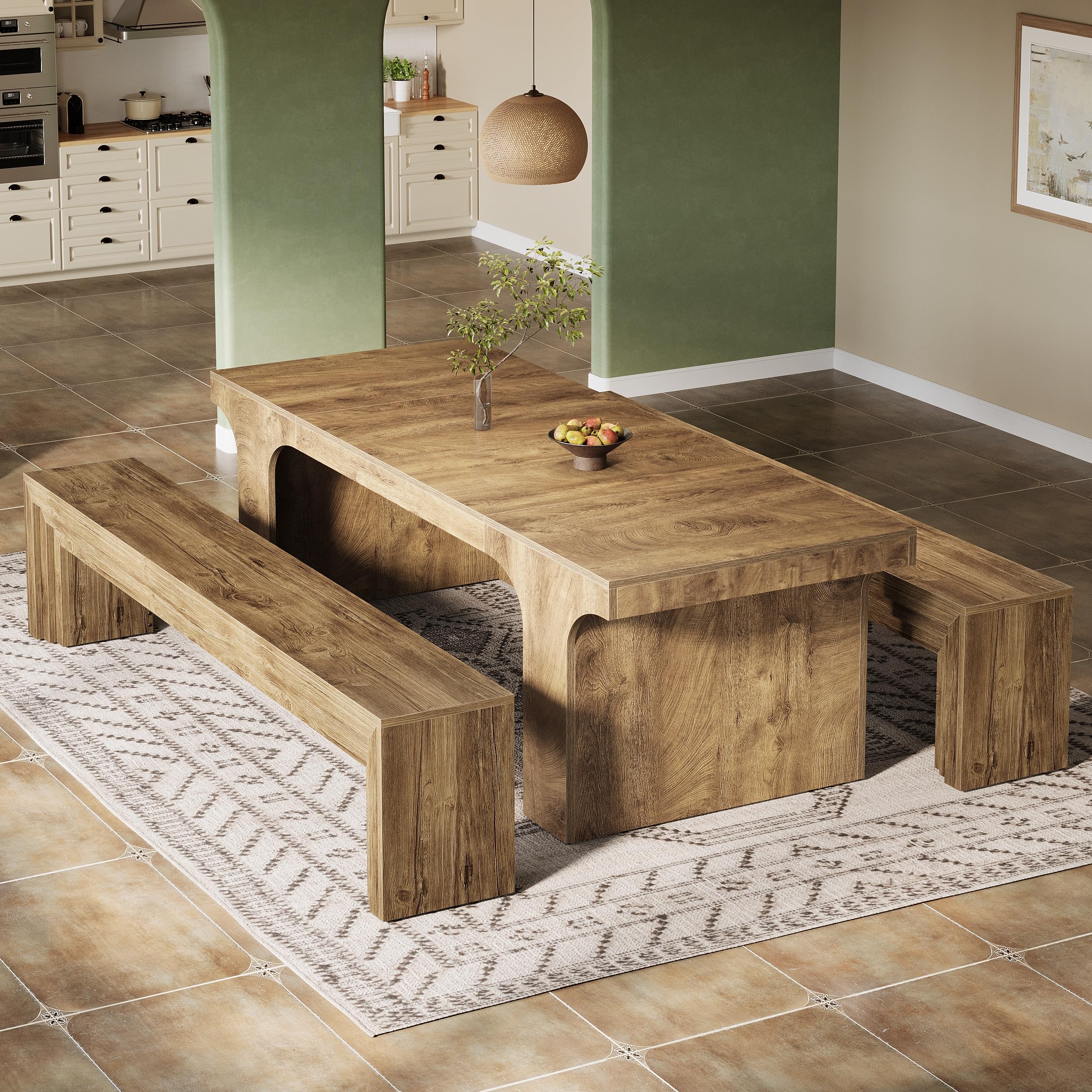 Tribesigns 70.9-Inch Extra Long Dining Bench, Farmhouse Wooden Kitchen Bench Seating for Table, Dining Room, Entryway, Living Room, Bedroom, Brown - Image 3