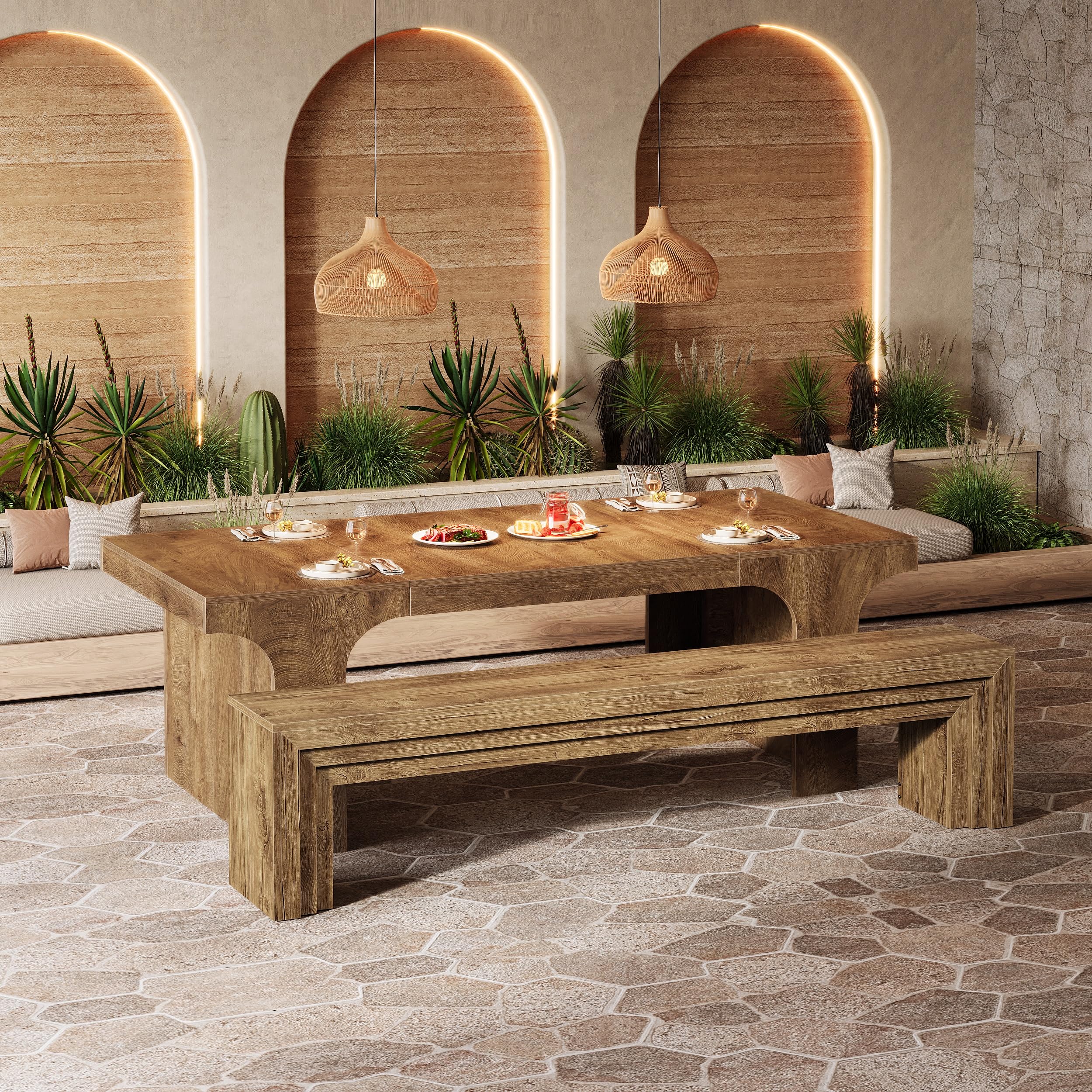 Tribesigns 70.9-Inch Extra Long Dining Bench, Farmhouse Wooden Kitchen Bench Seating for Table, Dining Room, Entryway, Living Room, Bedroom, Brown - Image 5