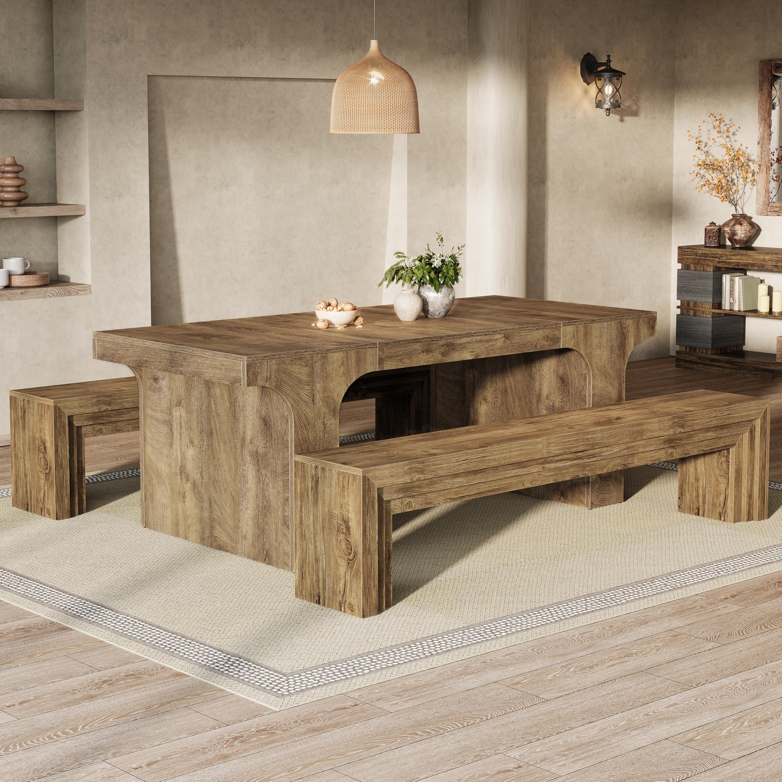 Tribesigns 70.9-Inch Extra Long Dining Bench, Farmhouse Wooden Kitchen Bench Seating for Table, Dining Room, Entryway, Living Room, Bedroom, Brown - Image 6