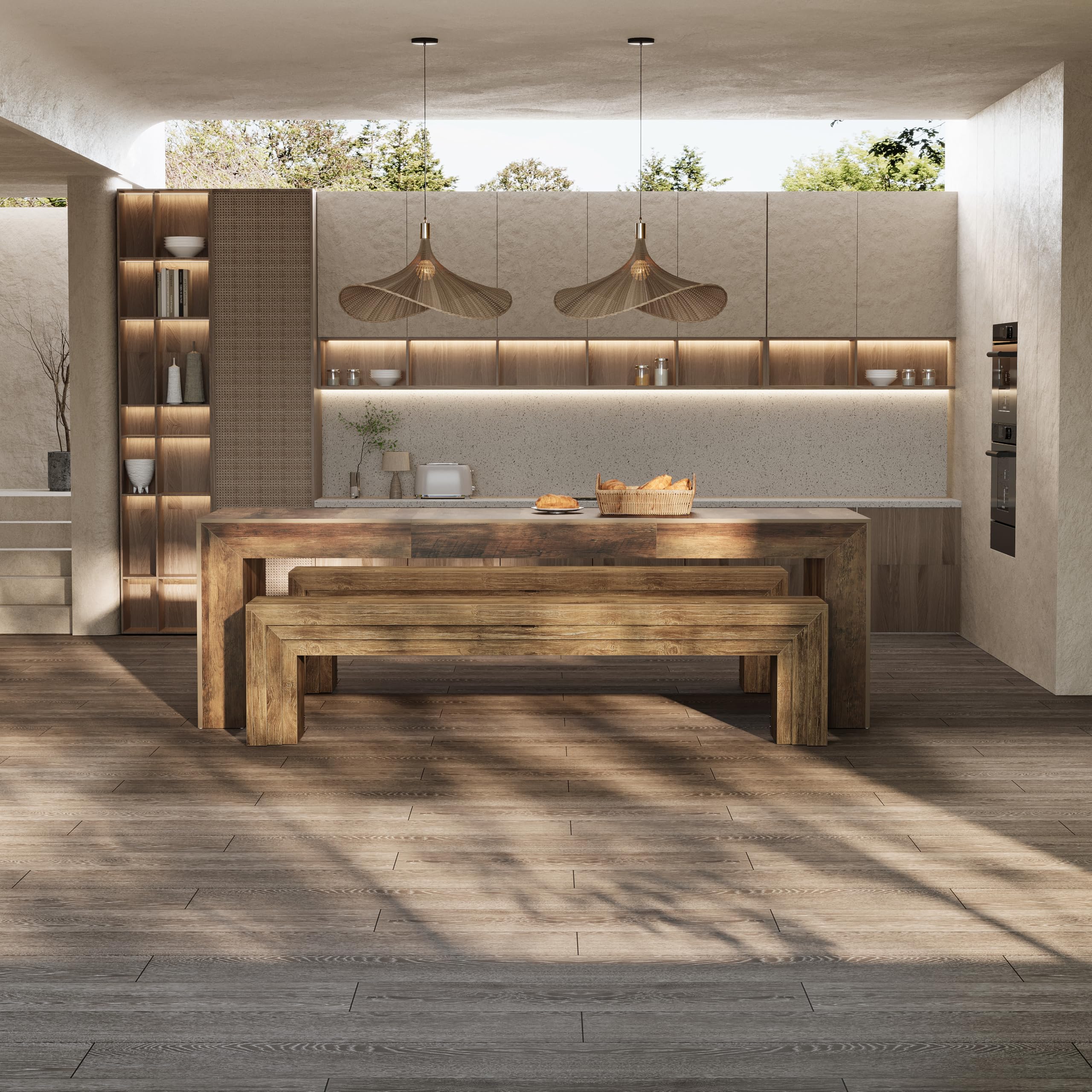 Tribesigns 70.9-Inch Extra Long Dining Bench, Farmhouse Wooden Kitchen Bench Seating for Table, Dining Room, Entryway, Living Room, Bedroom, Brown - Image 7