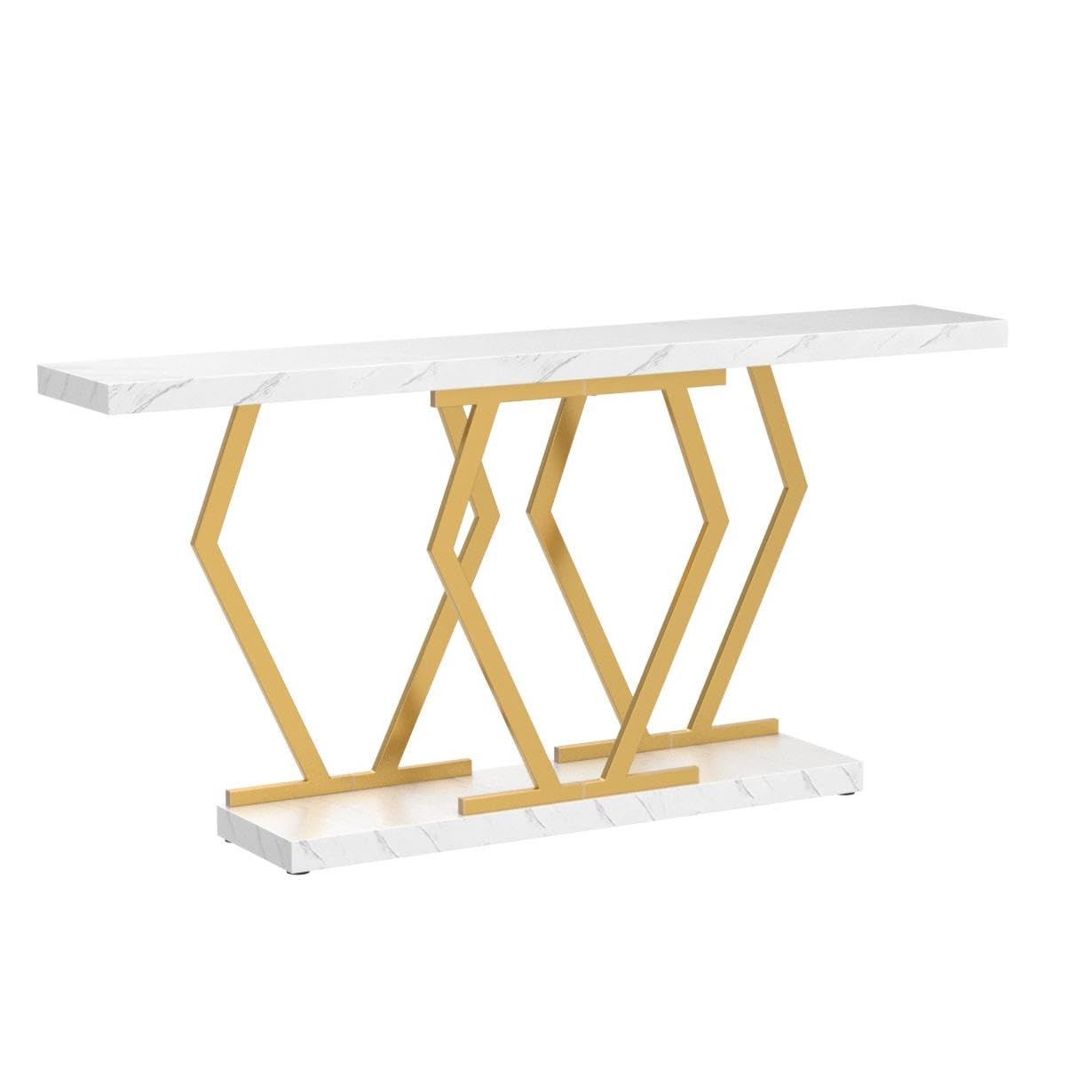 Tribesigns 70.9 Inch Extra Long Sofa Table， White and Gold Console Table with Faux Marble Tabletop, Modern Long Entryway Table with Gold Frame - Image 5