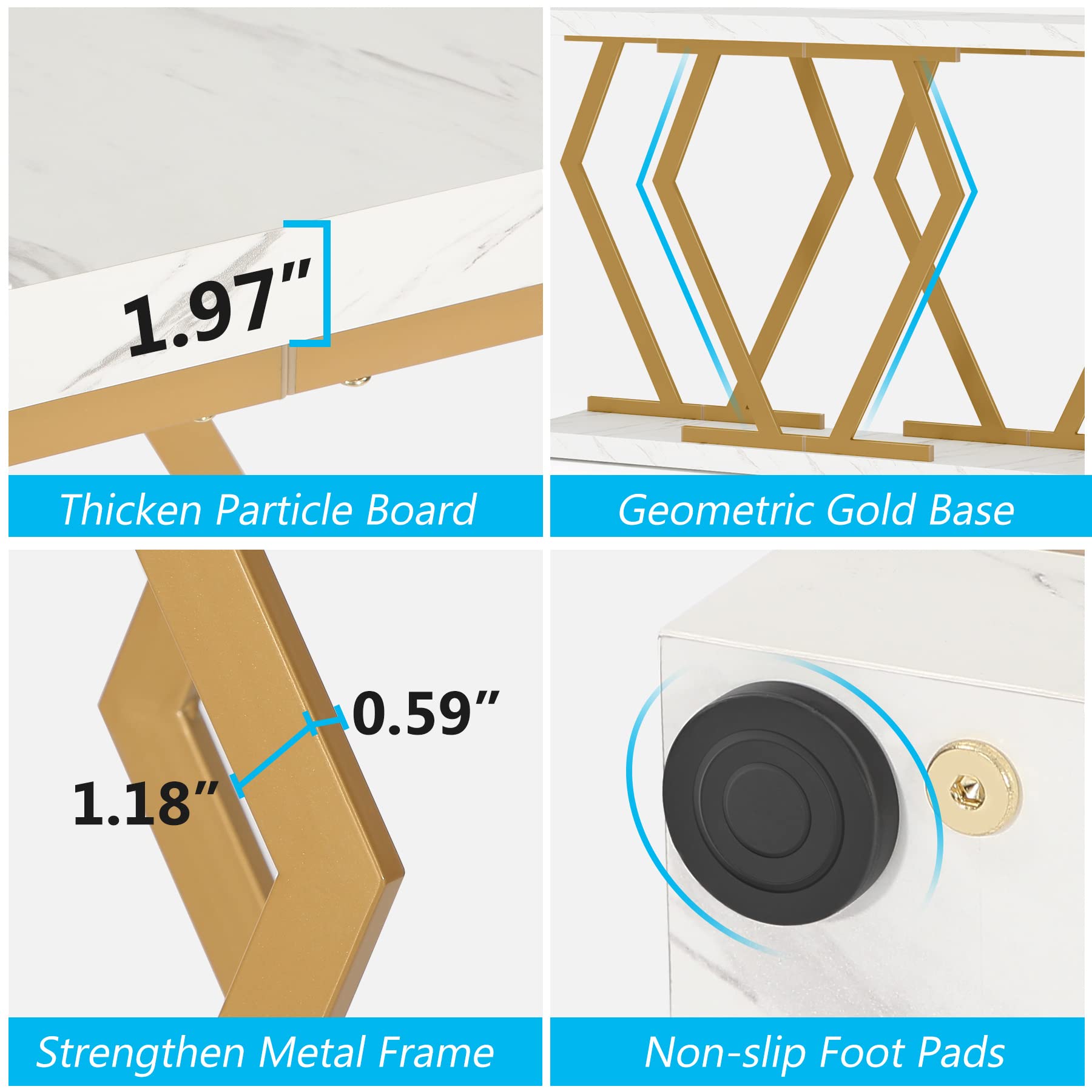 Tribesigns 70.9 Inch Extra Long Sofa Table， White and Gold Console Table with Faux Marble Tabletop, Modern Long Entryway Table with Gold Frame - Image 8