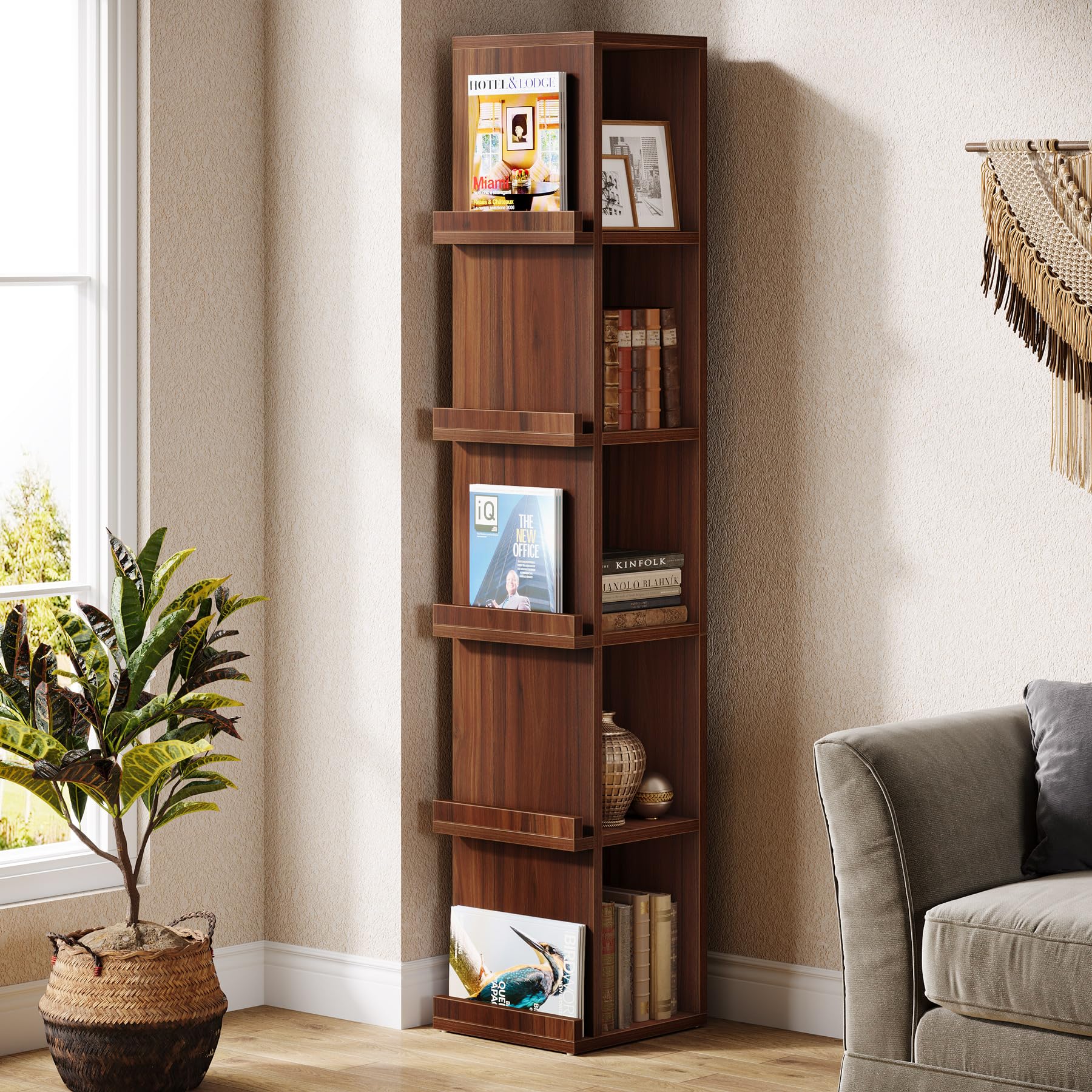 Tribesigns 70.9-Inch Tall Narrow Bookcase, 5-Tier Slim Cube Bookshelf with Side Storage, Freestanding Display Shelves for Small Space, Home and Office - Image 3