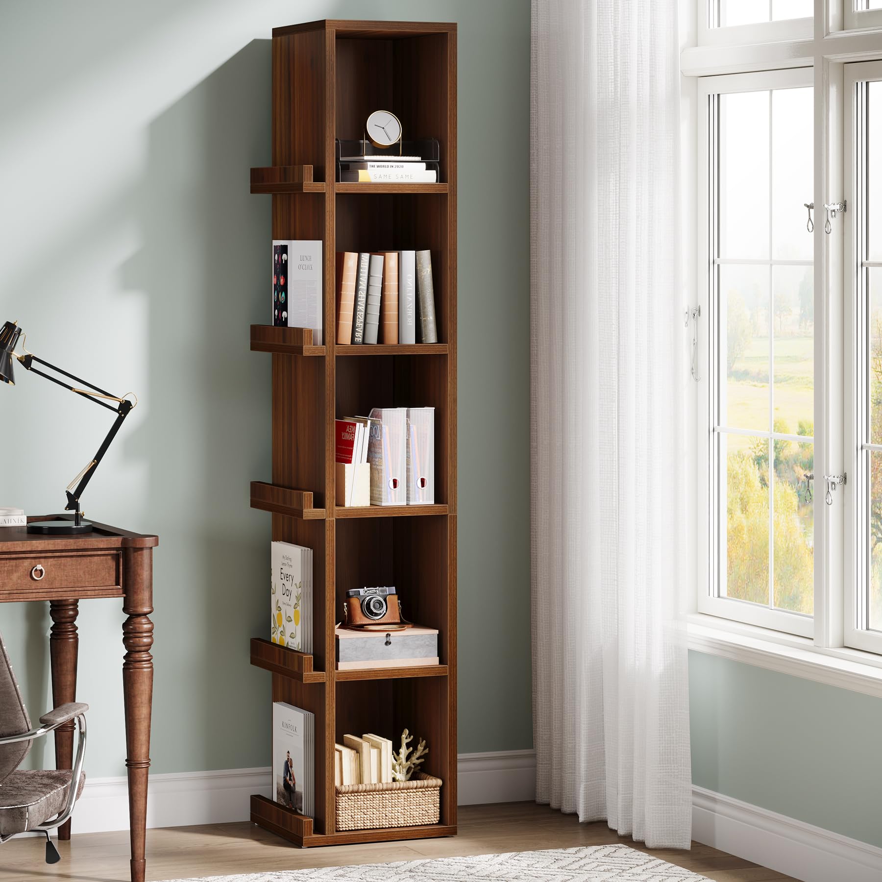 Tribesigns 70.9-Inch Tall Narrow Bookcase, 5-Tier Slim Cube Bookshelf with Side Storage, Freestanding Display Shelves for Small Space, Home and Office - Image 4