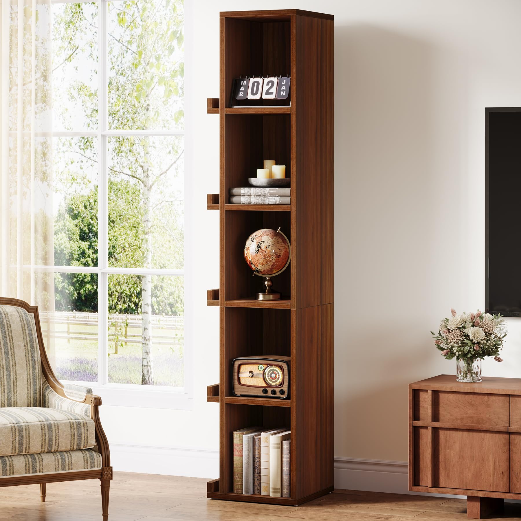 Tribesigns 70.9-Inch Tall Narrow Bookcase, 5-Tier Slim Cube Bookshelf with Side Storage, Freestanding Display Shelves for Small Space, Home and Office - Image 5