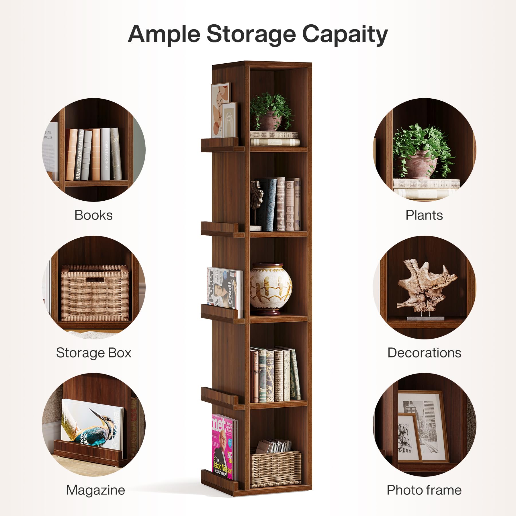 Tribesigns 70.9-Inch Tall Narrow Bookcase, 5-Tier Slim Cube Bookshelf with Side Storage, Freestanding Display Shelves for Small Space, Home and Office - Image 6