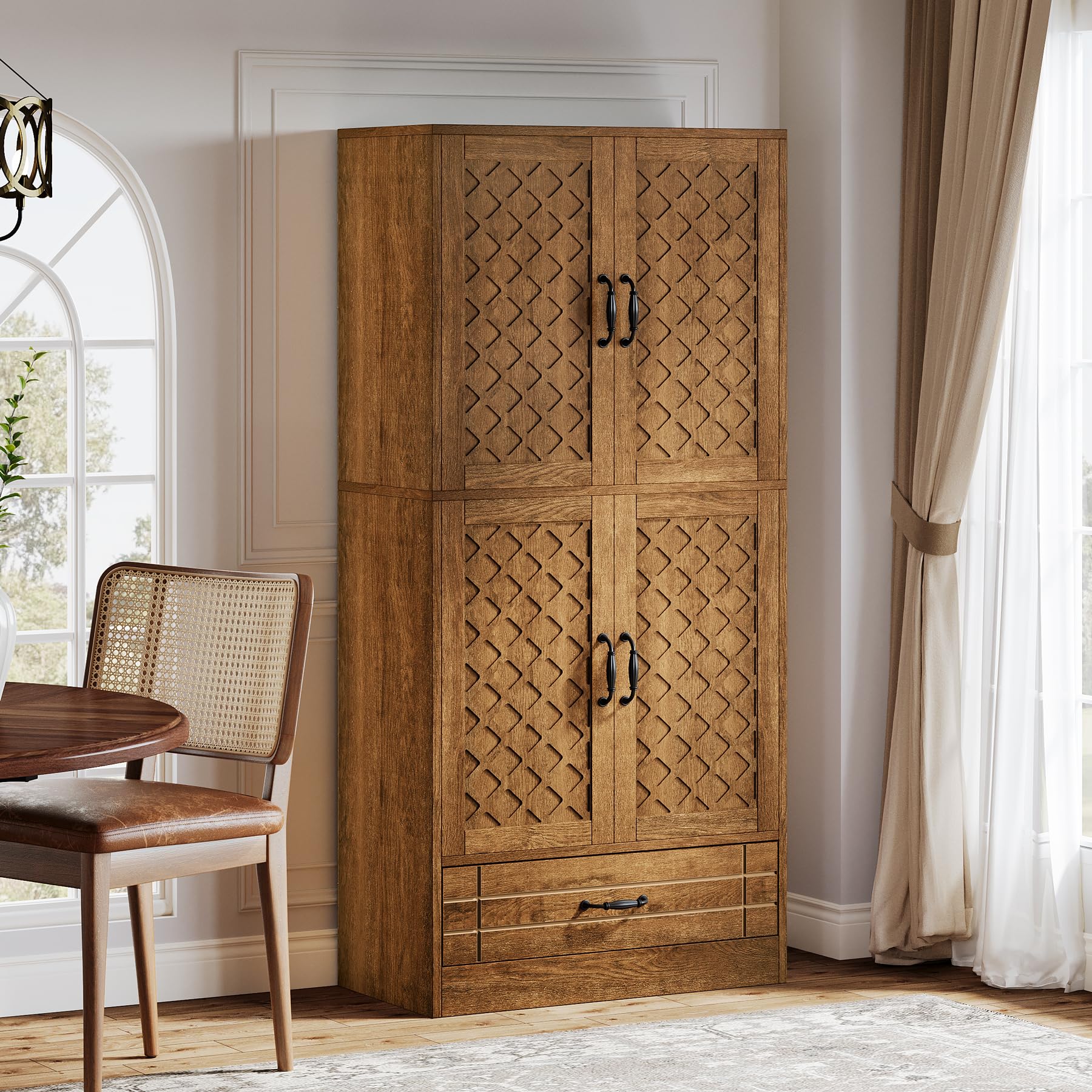 Tribesigns 70" Tall Pantry Storage Cabinet with Doors, Shelves, Drawer - Large Rustic Brown Food Storage for Kitchen, Dining Room, Bathroom, - Image 8