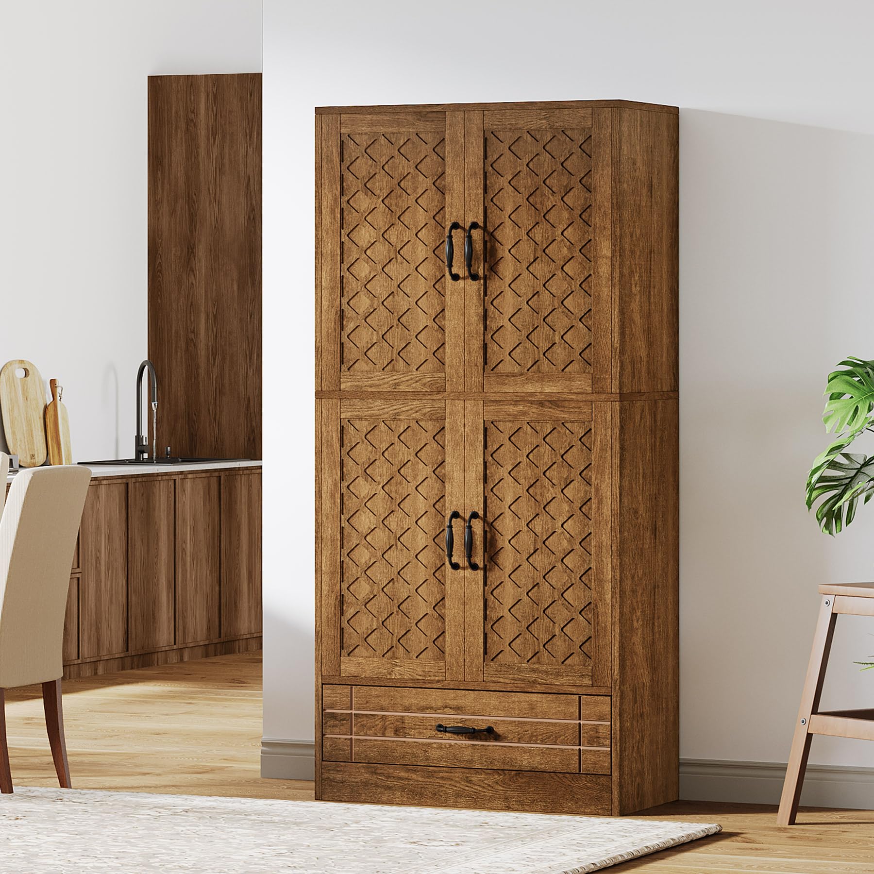 Tribesigns 70" Tall Pantry Storage Cabinet with Doors, Shelves, Drawer - Large Rustic Brown Food Storage for Kitchen, Dining Room, Bathroom, - Image 9