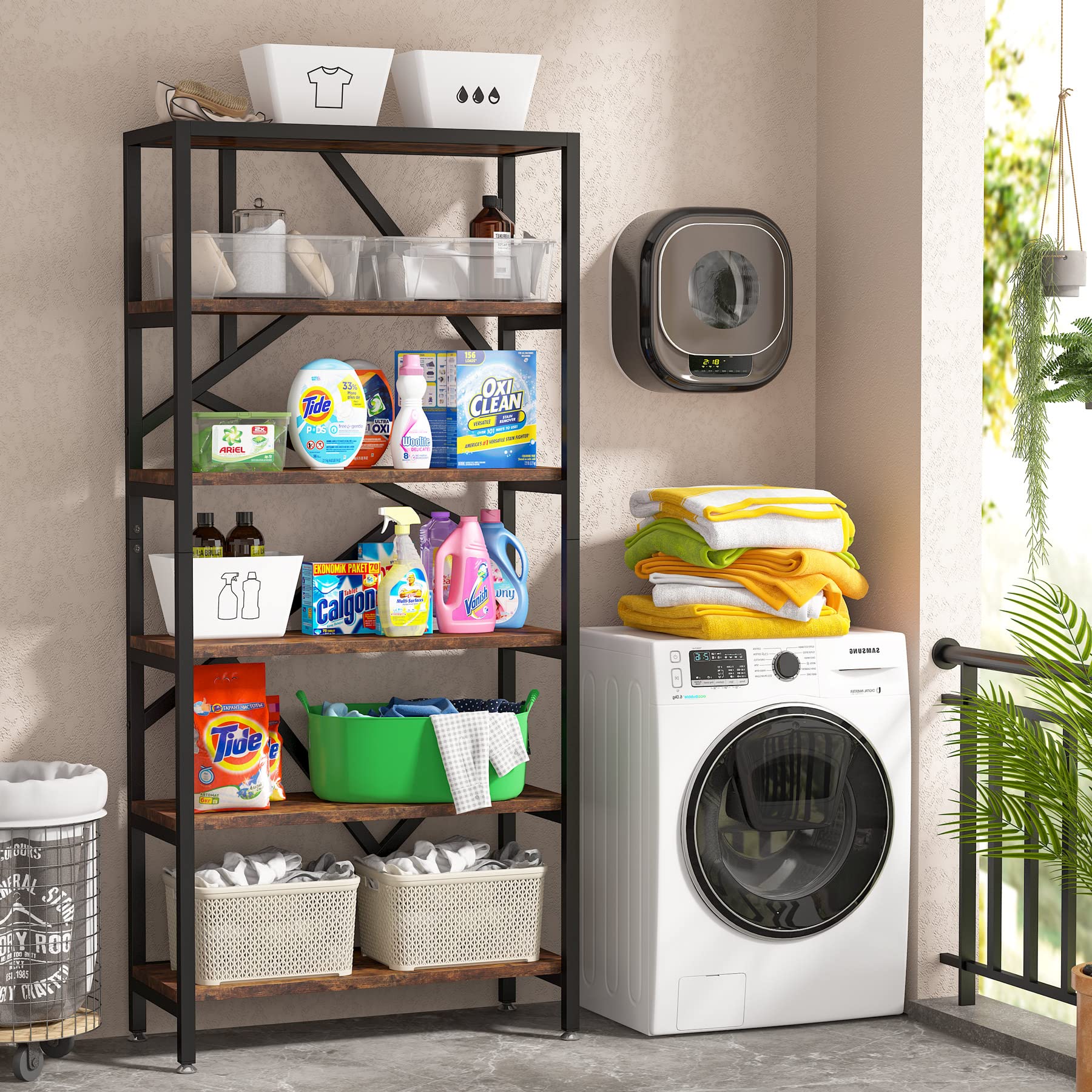 Tribesigns 6 Tier Industrial Bookshelf, 71 Inch Tall Etagere Bookcase with Metal Frame, 32 Inch Wide Shelving Unit, Freestanding Book Shelf for Home Office, Bedroom, Living Room, Black - Image 6