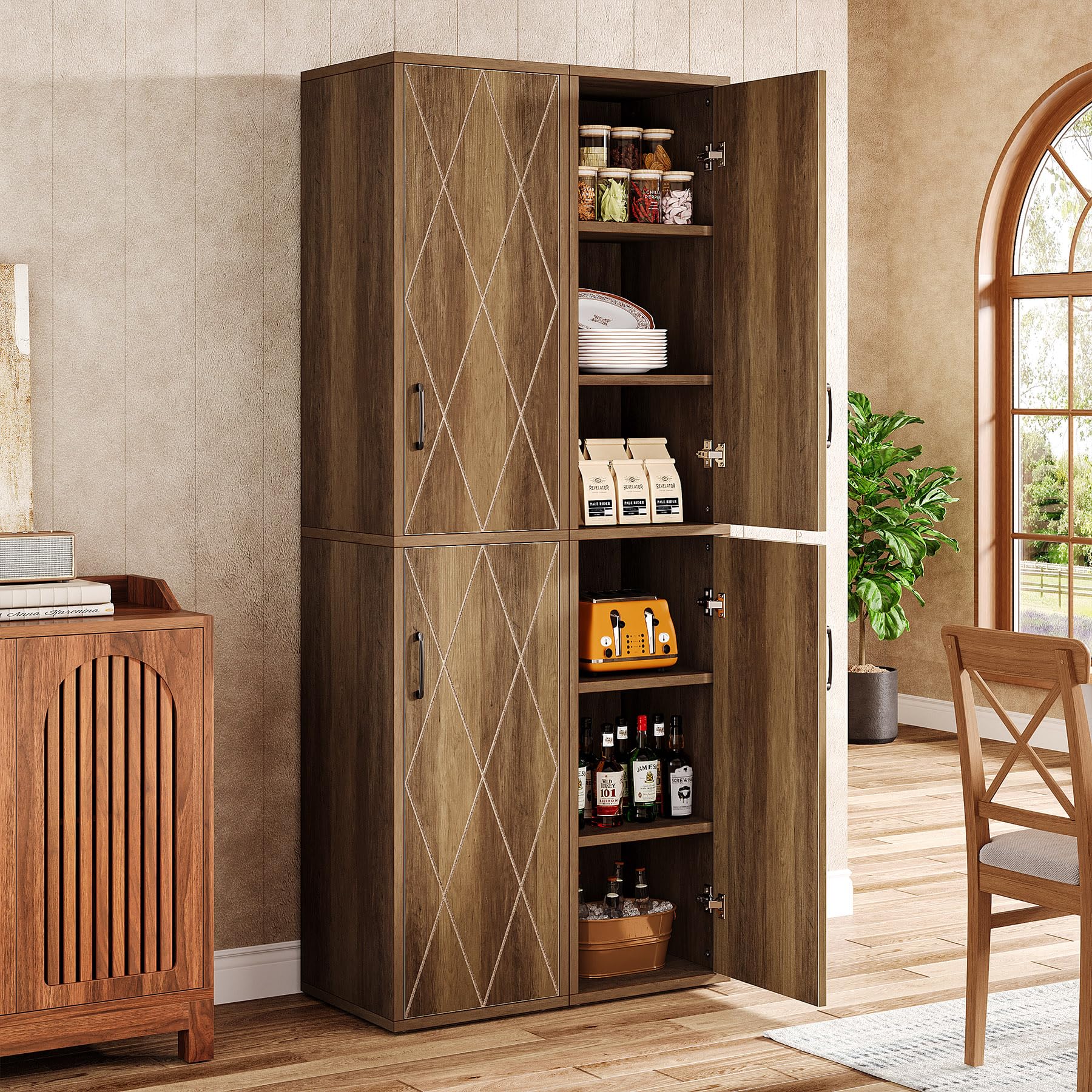Tribesigns 75" Tall Narrow Storage Cabinet, 15 Inch Wide Wood Kitchen Pantry Cabinet with Doors and 6 Shelves, Free Standing Utility Cabinet for Bathroom, Small Space, Laudry, Brown - Image 6