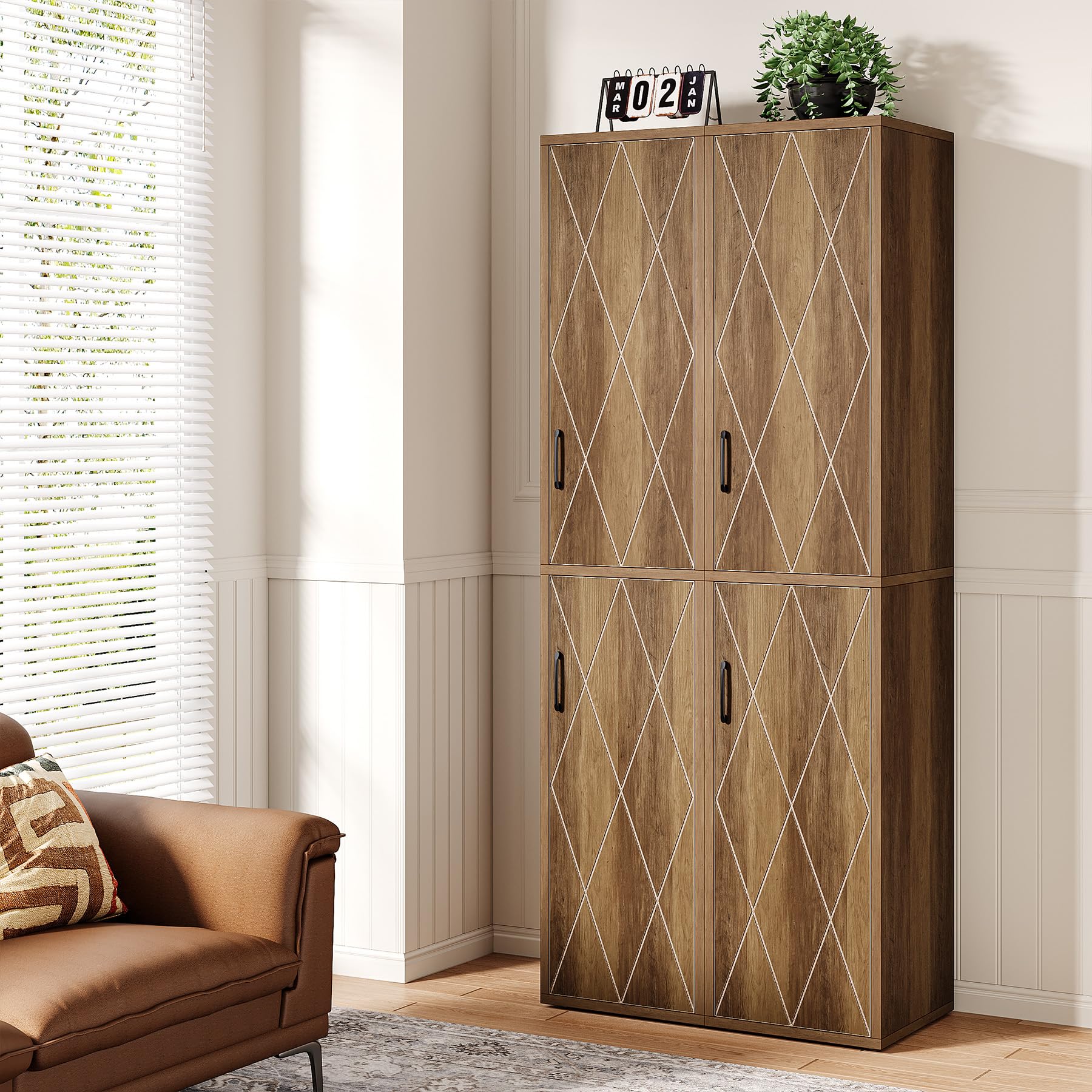 Tribesigns 75" Tall Narrow Storage Cabinet, 15 Inch Wide Wood Kitchen Pantry Cabinet with Doors and 6 Shelves, Free Standing Utility Cabinet for Bathroom, Small Space, Laudry, Brown - Image 9