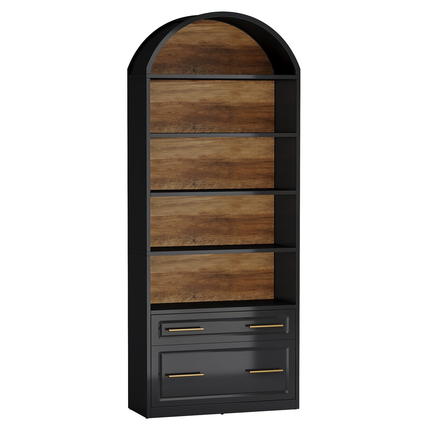 Tribesigns 76.8" Tall Arched Bookcase, 5-Tier Bookshelf with File Cabinet Drawer, Modern Freestanding Wooden Bookshelves, Large Open Display Storage Shelves for Home Office, Living Room - Image 9